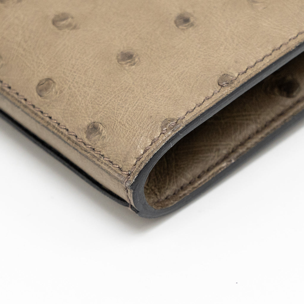 HERMES KELLY LONG WALLET OSTRICH GRIS TOURTERELLE SHW