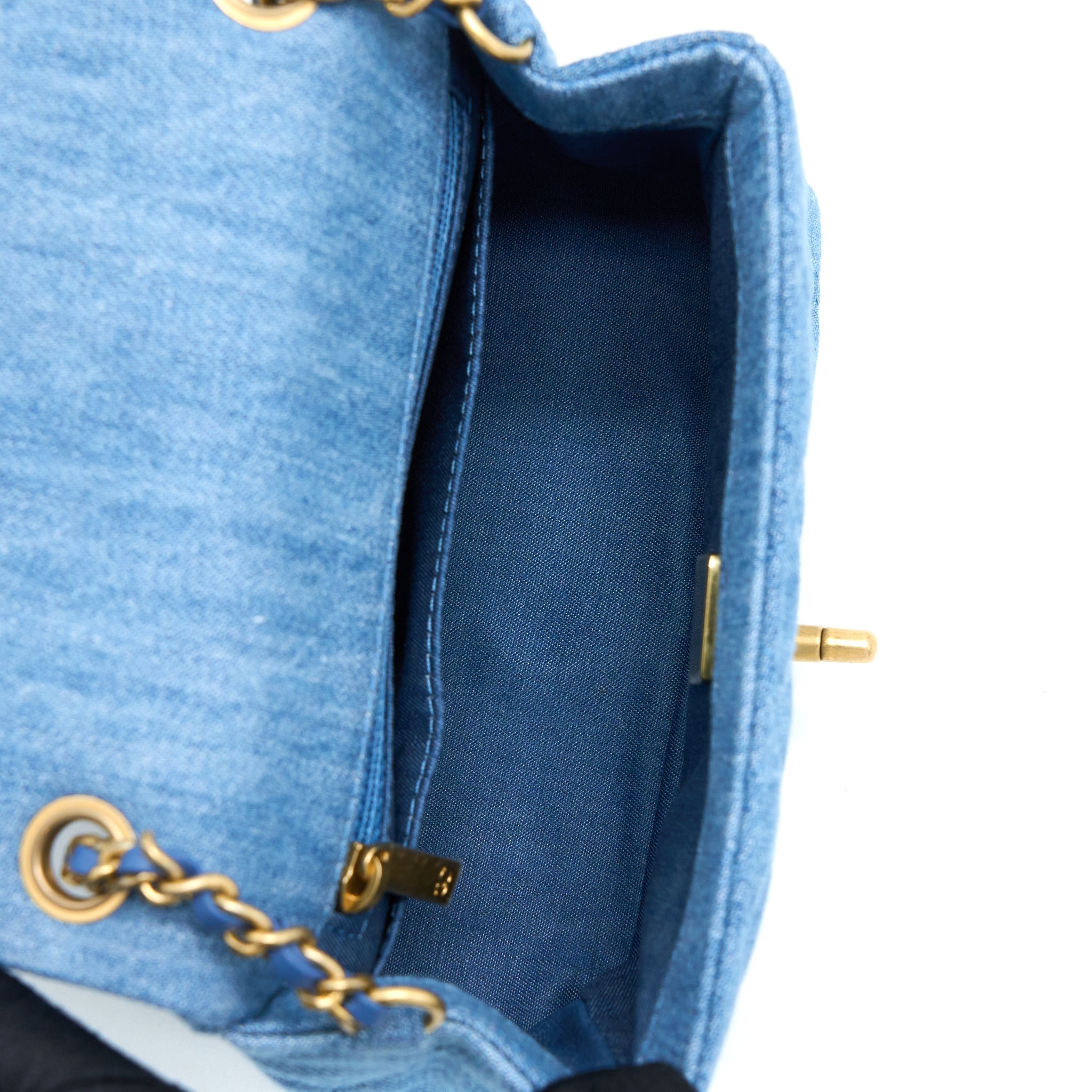 CHANEL PEARL CRUSH MINI SQUARE FLAP BAG DENIM GHW (MICROCHIP)