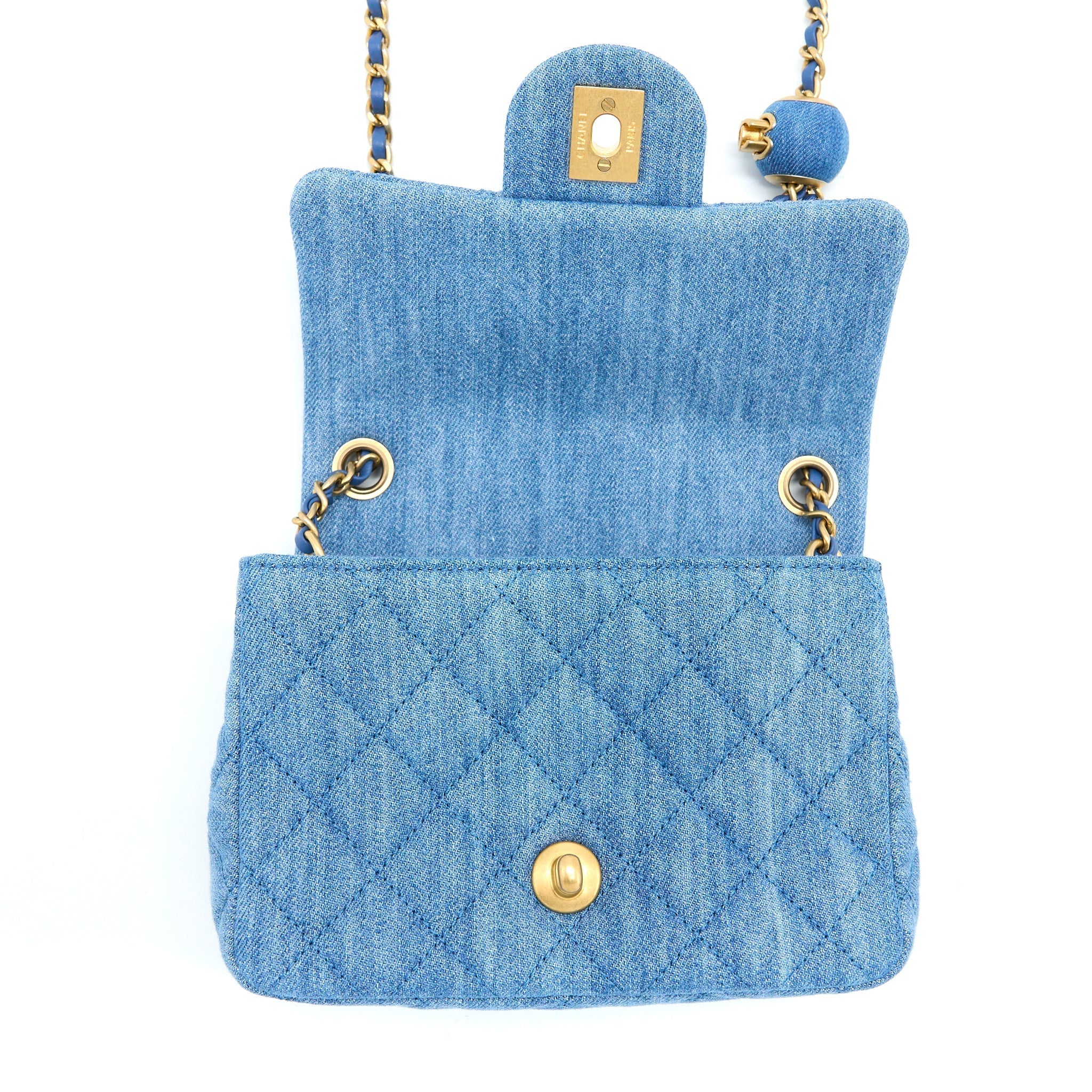 CHANEL PEARL CRUSH MINI SQUARE FLAP BAG DENIM GHW (MICROCHIP)