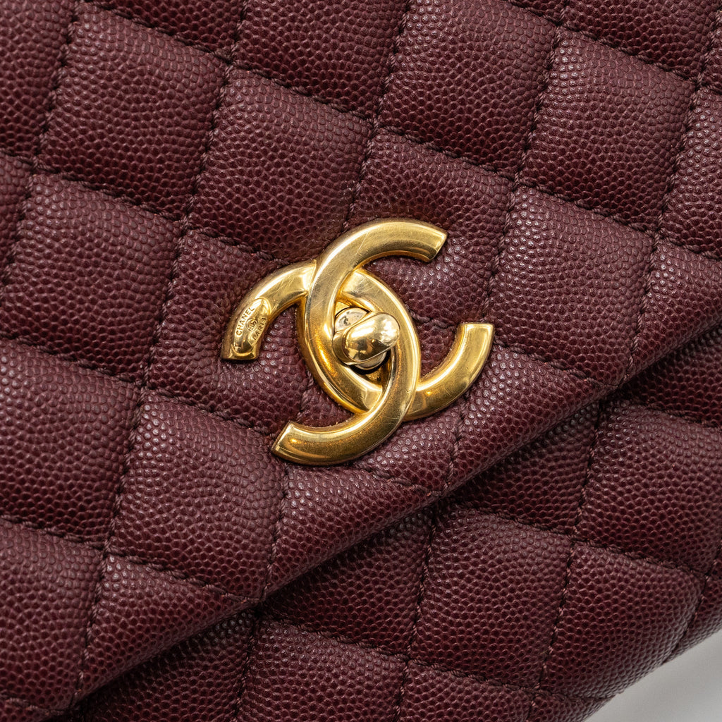 CHANEL MEDIUM COCO HANDLE WITH LIZARD HANDLE CAVIAR BURGUNDY GHW