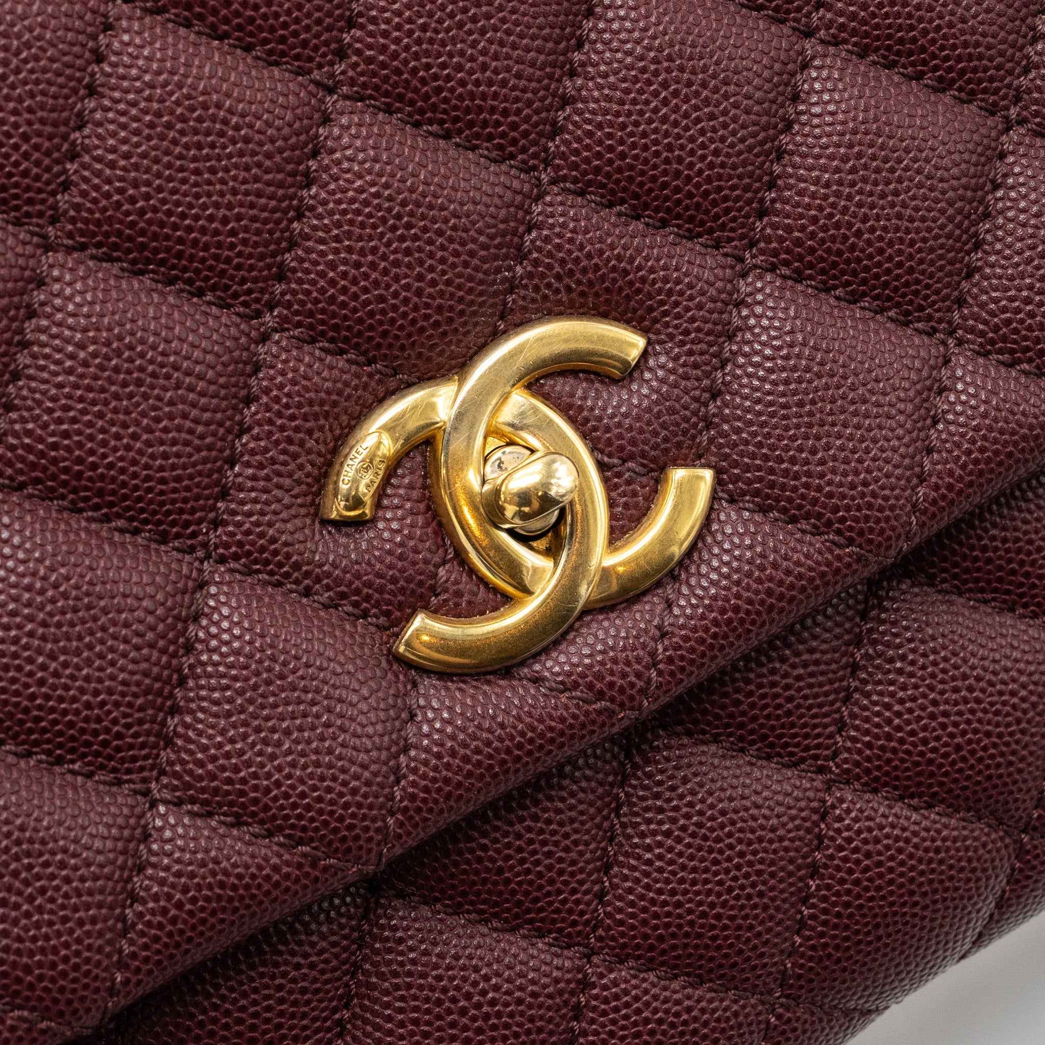 CHANEL MEDIUM COCO HANDLE WITH LIZARD HANDLE CAVIAR BURGUNDY GHW