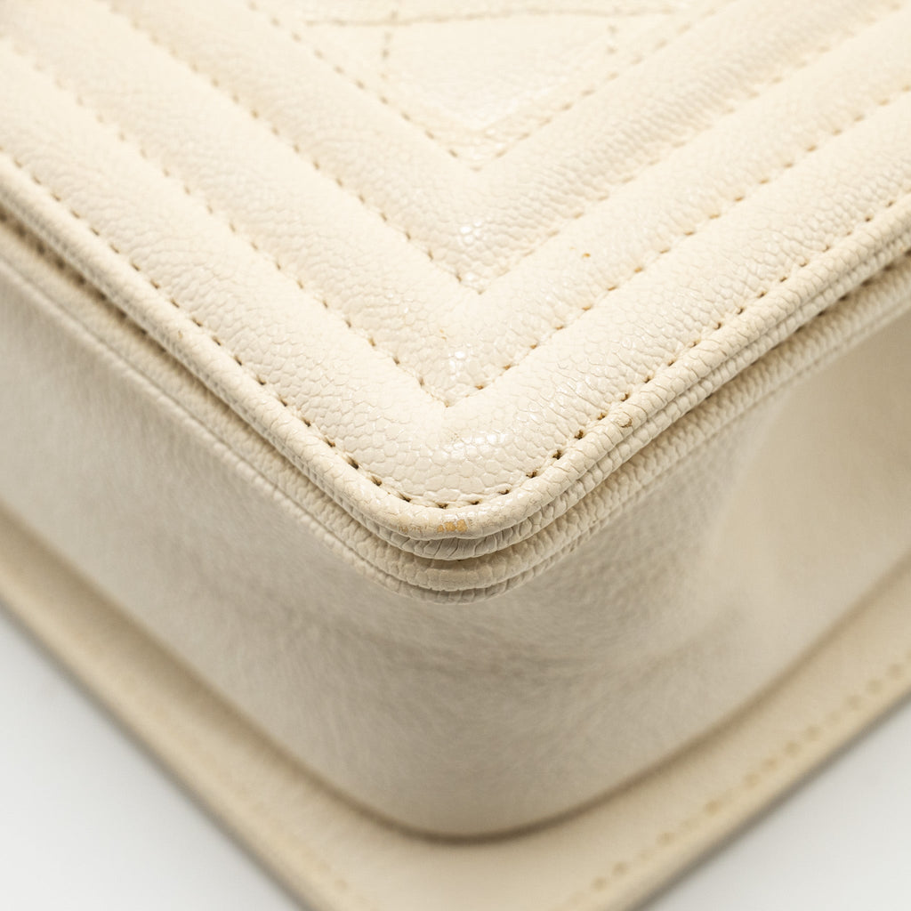 CHANEL SMALL BOY BAG CAVIAR WHITE LGHW