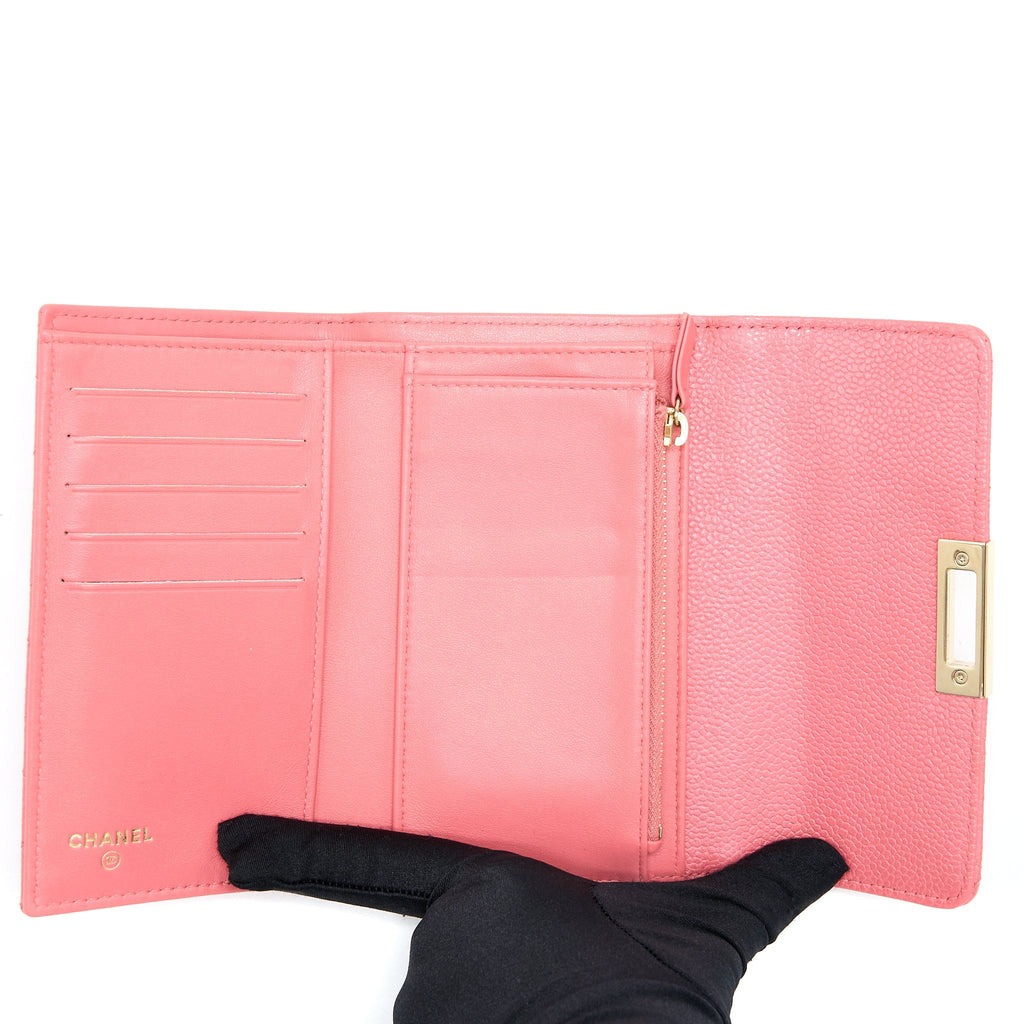 CHANEL FLAP WALLET CAVIAR ROSE PINK LGHW