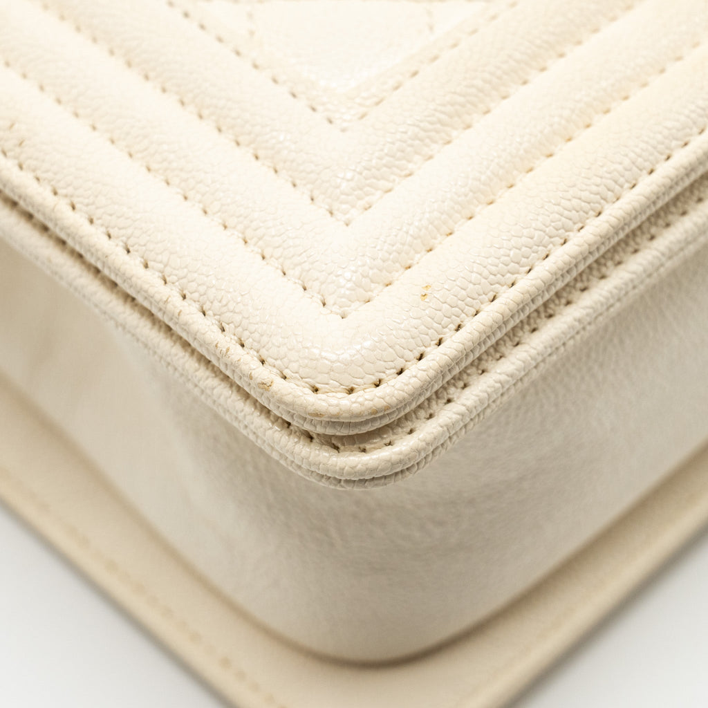 CHANEL SMALL BOY BAG CAVIAR WHITE LGHW