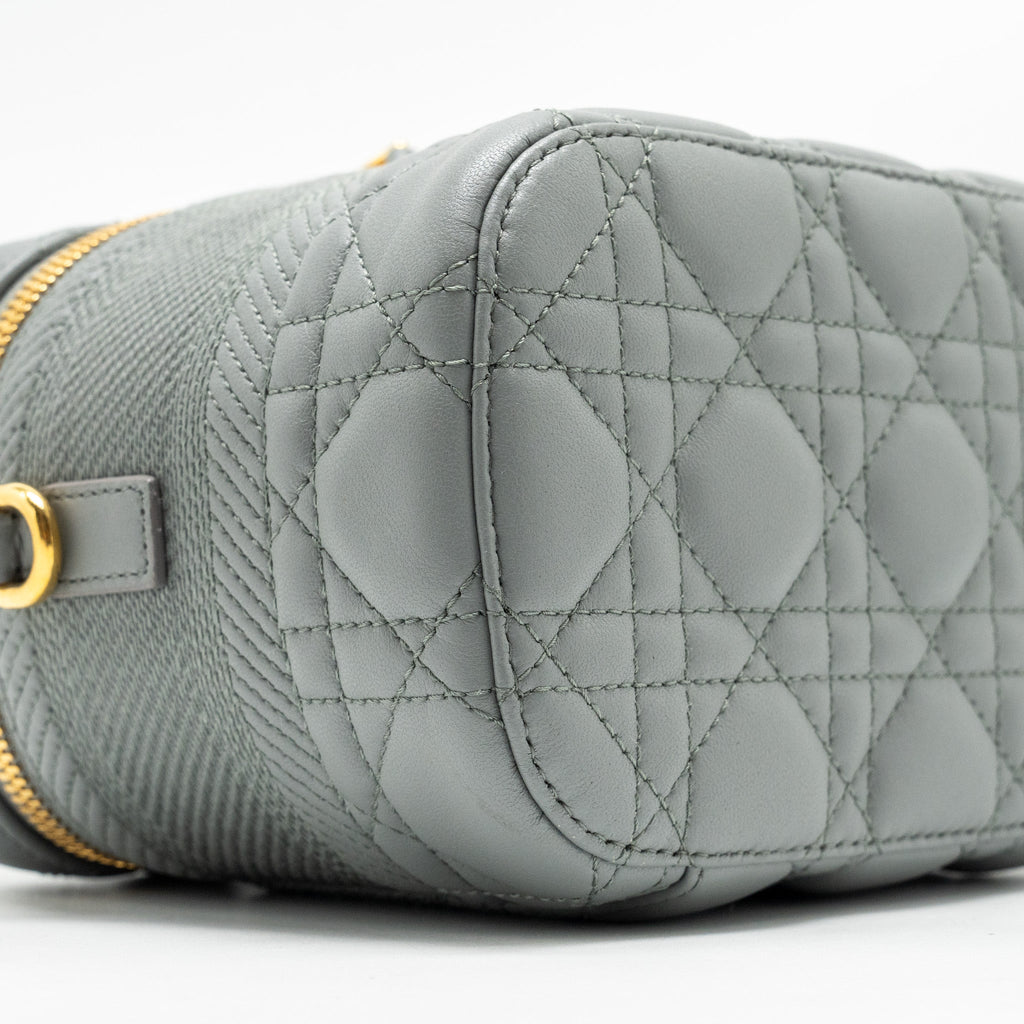 DIOR SMALL DIORTRAVEL VANITY CASE CANNAGE LAMBSKIN GREY GHW