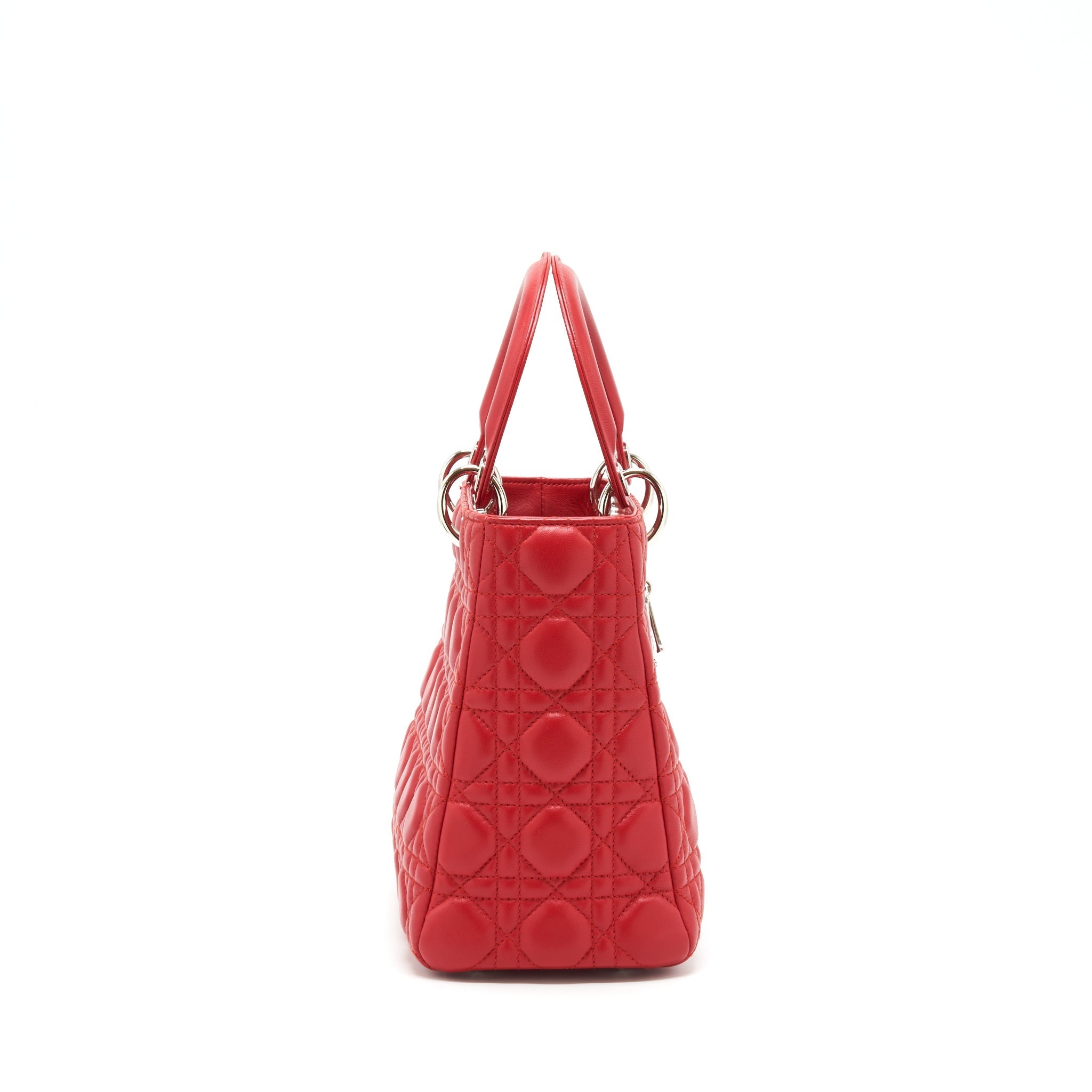 DIOR LADY DIOR BAG MEDIUM FUCHSIA LAMBSKIN RED SHW