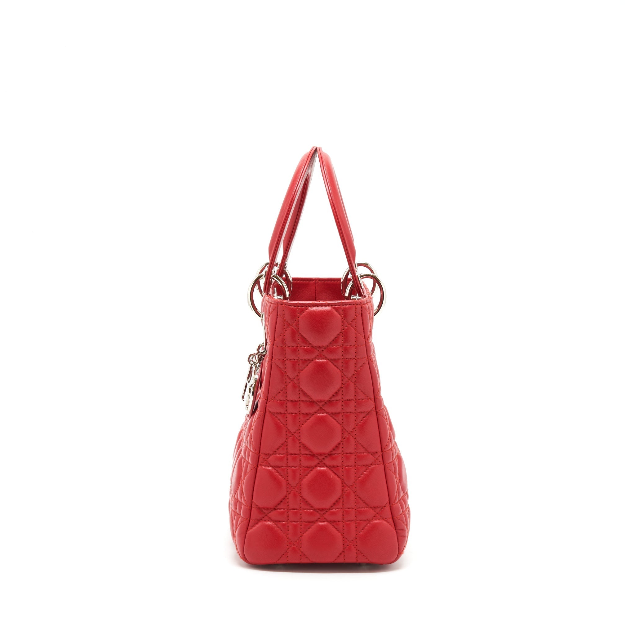 DIOR LADY DIOR BAG MEDIUM FUCHSIA LAMBSKIN RED SHW