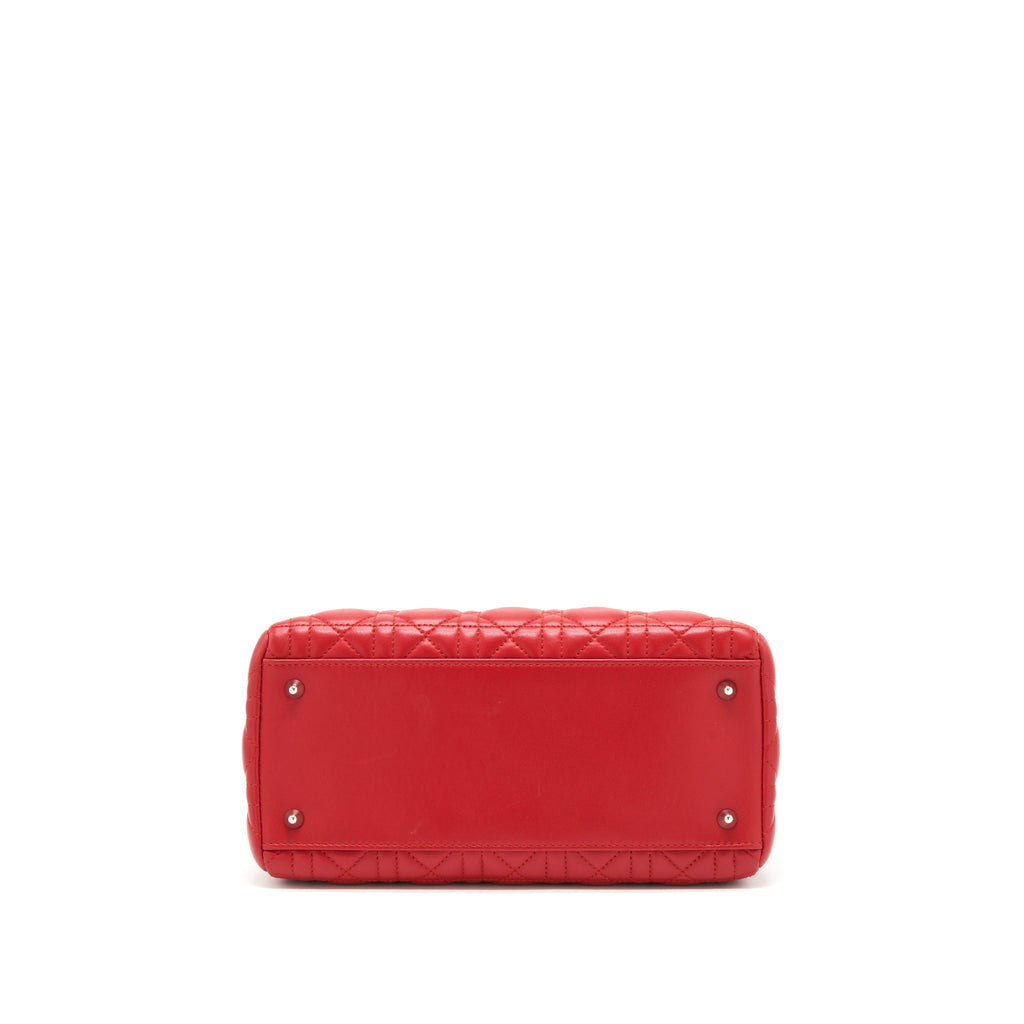 DIOR LADY DIOR BAG MEDIUM FUCHSIA LAMBSKIN RED SHW