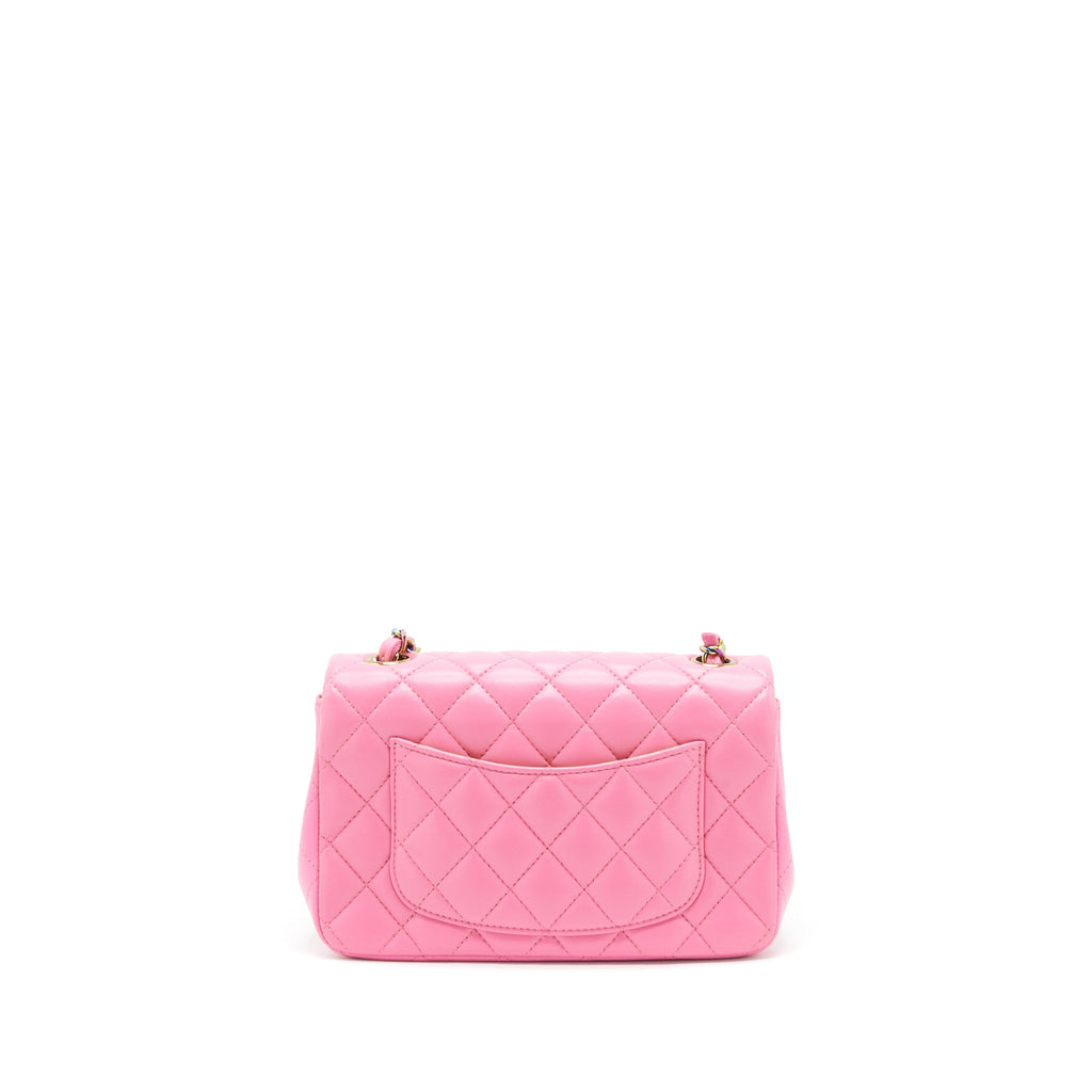 CHANEL MINI RECTANGULAR FLAP BAG LAMBSKIN PINK WITH RAINBOW HARDWARE