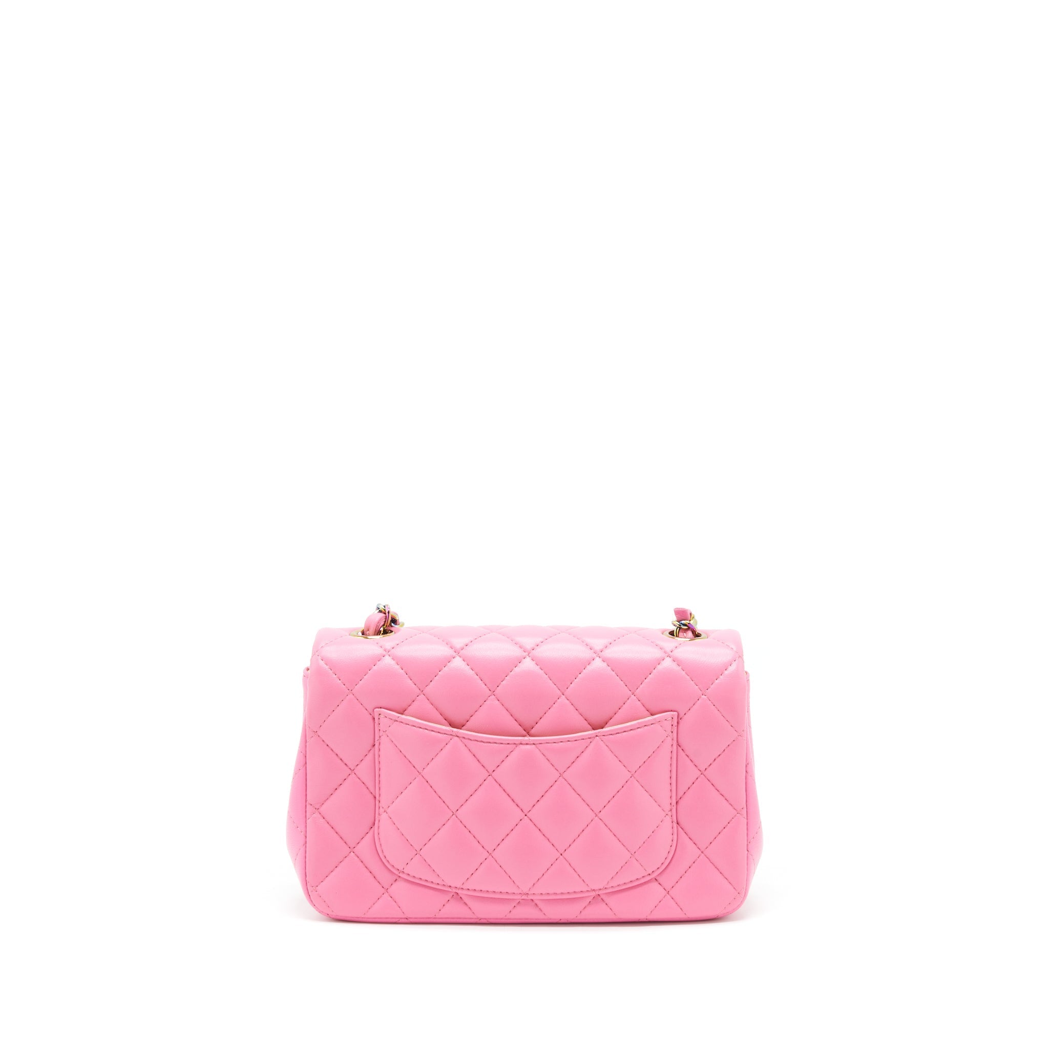 CHANEL MINI RECTANGULAR FLAP BAG LAMBSKIN PINK WITH RAINBOW HARDWARE