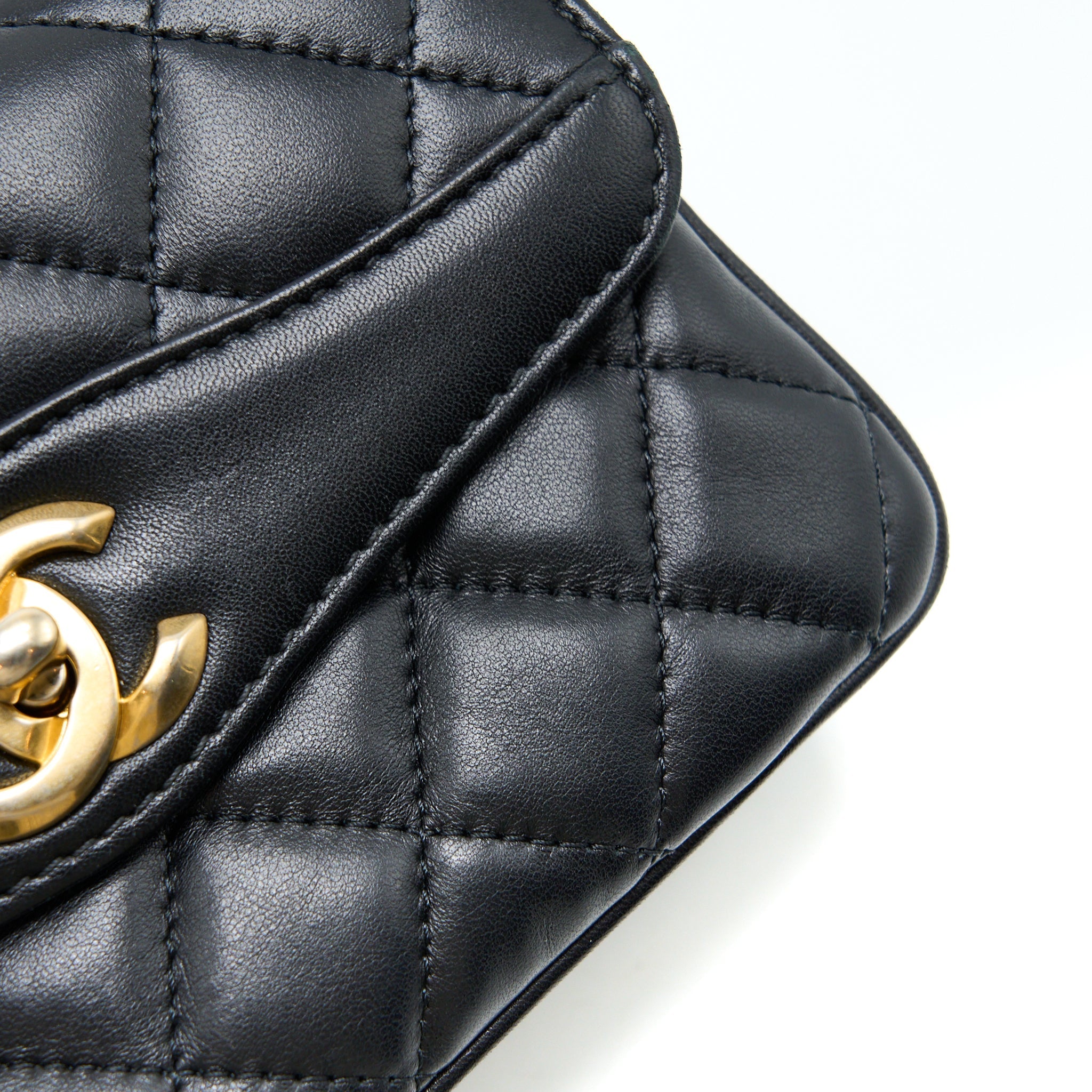 CHANEL SEASONAL FLAP BAG LAMBSKIN BLACK BRUSHED GHW