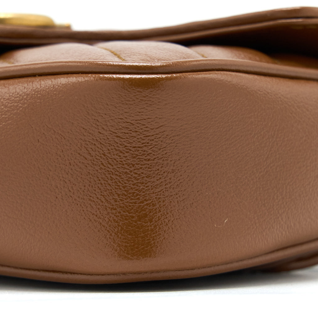 GUCCI GG MARMONT SUPER MINI CALFSKIN CARAMEL GHW