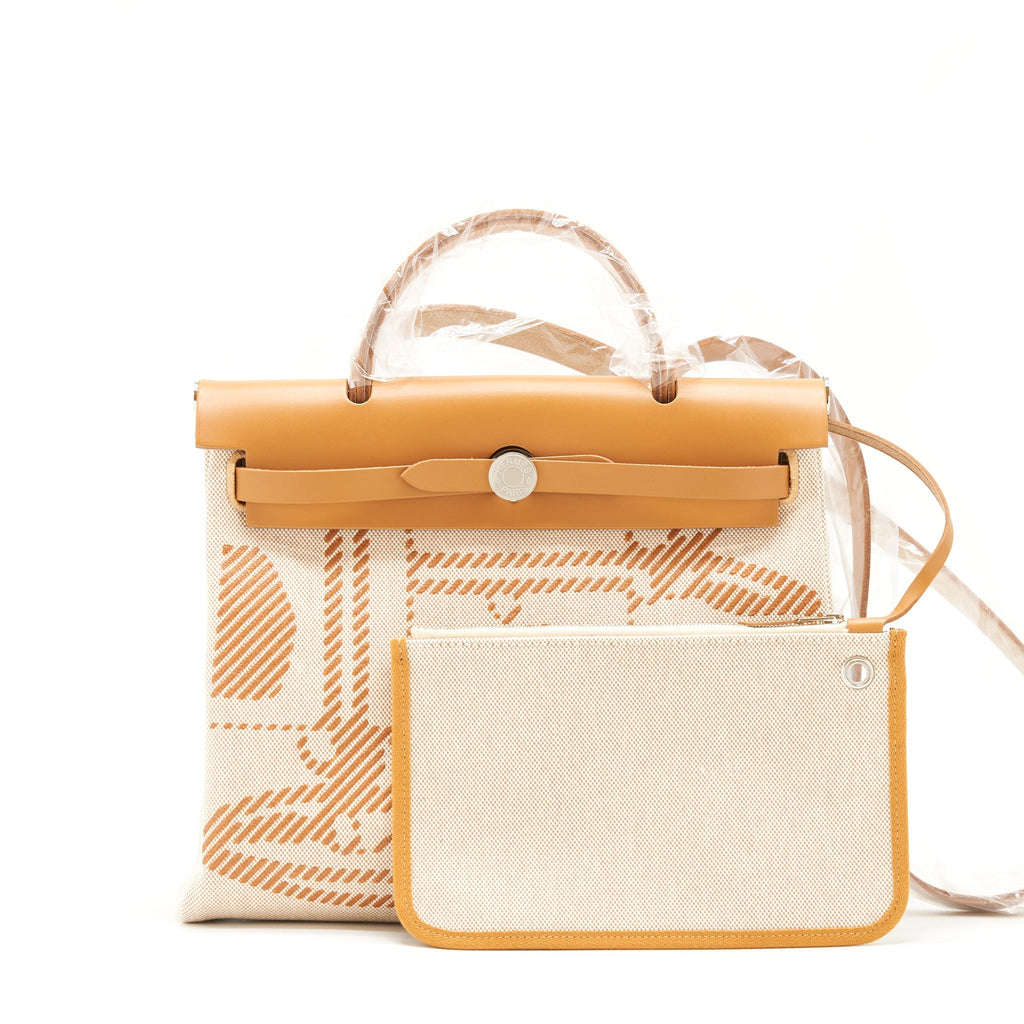 HERMES HERBAG ZIP 31 TOILE H EN RELIEF BRIDES SABLE/ ECRU BEIGE/ NAT SABLE