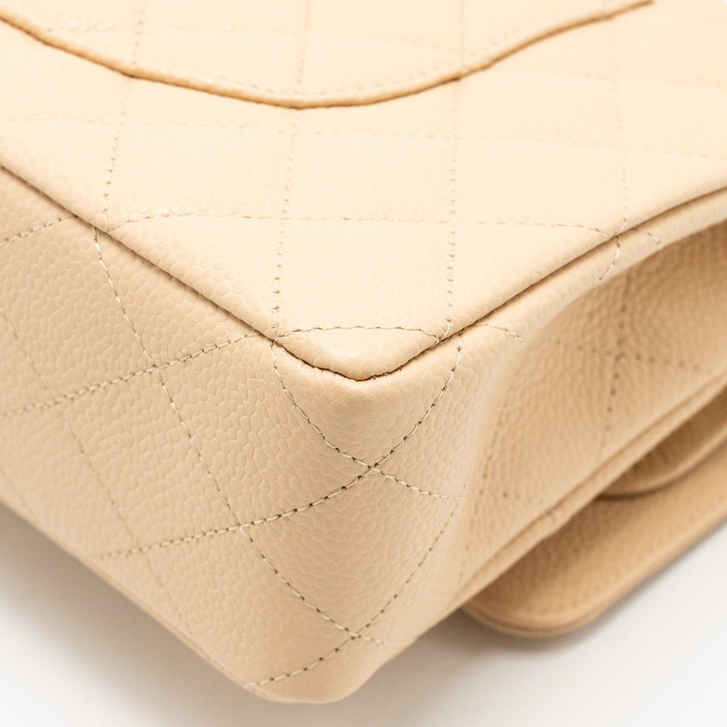 CHANEL MEDIUM CLASSIC DOUBLE FLAP CAVIAR BEIGE GHW