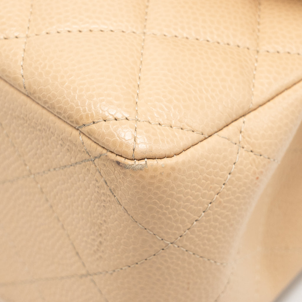 CHANEL JUMBO CLASSIC DOUBLE FLAP BAG CAVIAR BEIGE GHW (MICROCHIP)