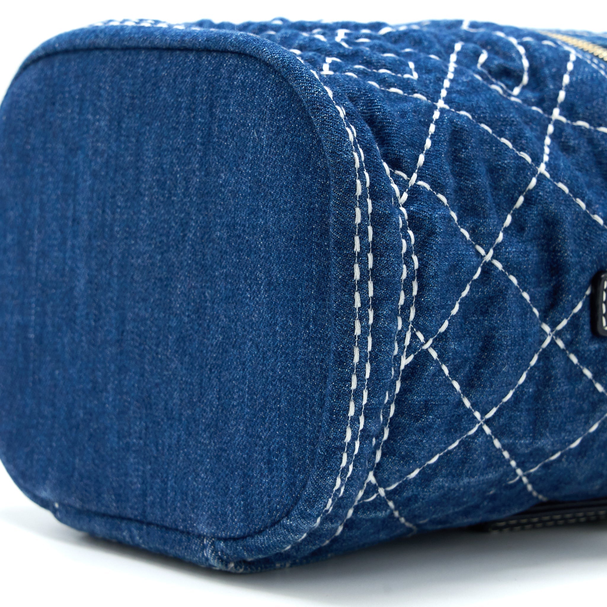 CHANEL TOP HANDLE CROSSBODY VANITY CASE DENIM BLUE BRUSHED GHW