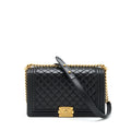 CHANEL BOY BAG NEW MEDIUM (28CM) LAMBSKIN BLACK RUTHENIUM GHW