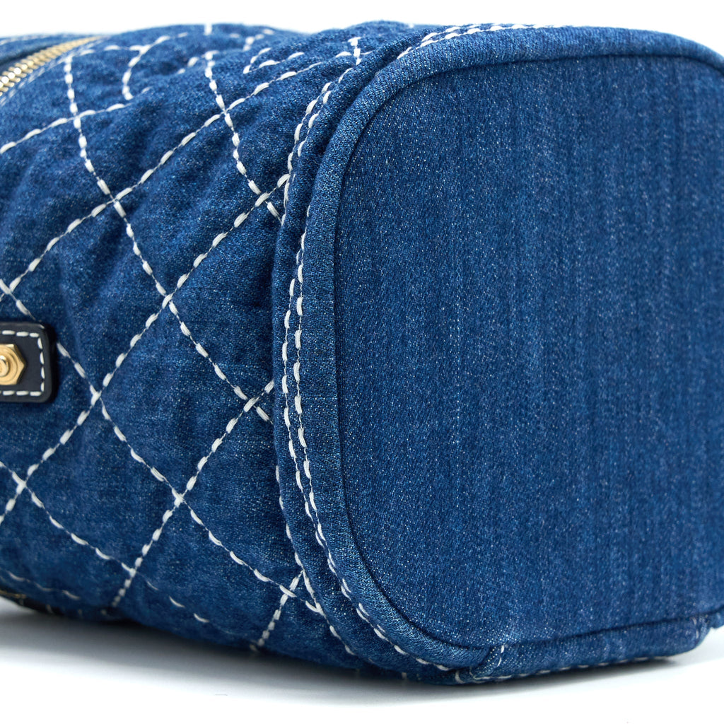 CHANEL TOP HANDLE CROSSBODY VANITY CASE DENIM BLUE BRUSHED GHW