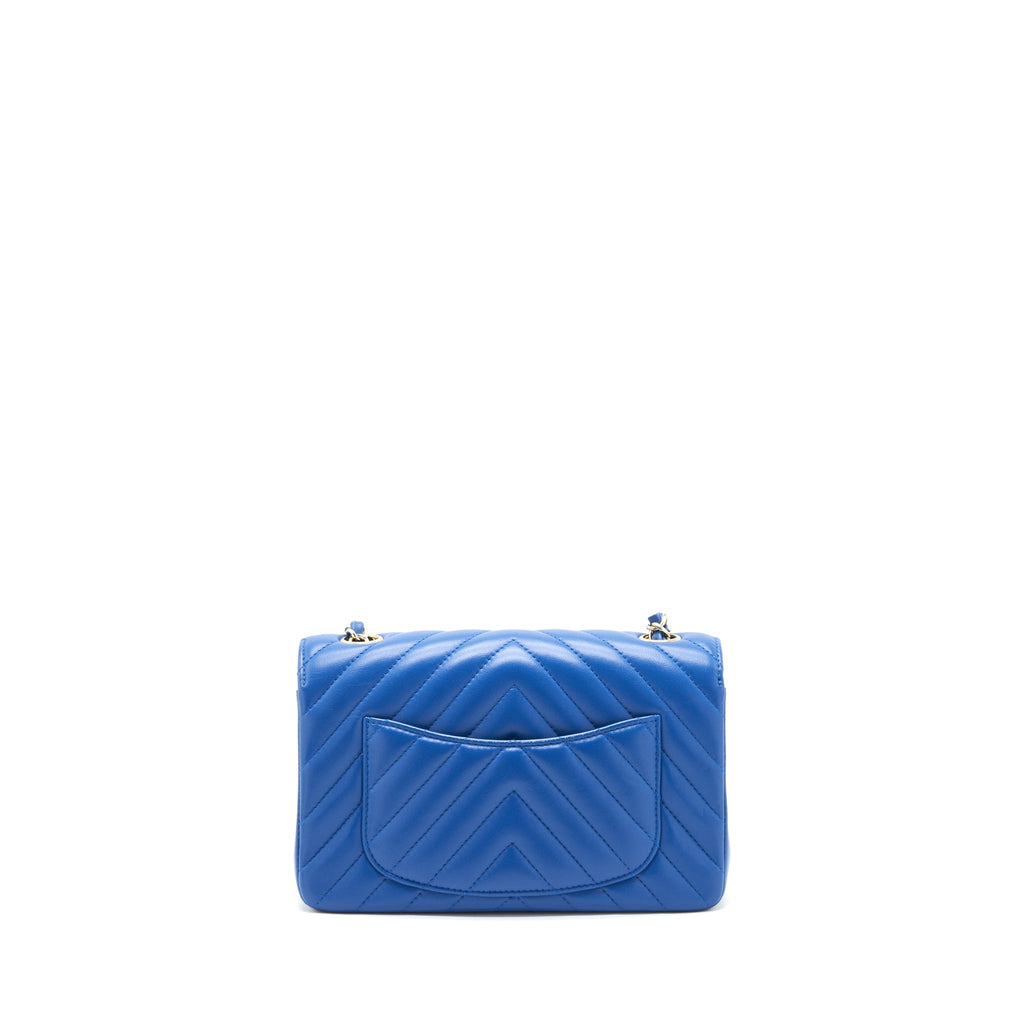 CHANEL MINI RECTANGULAR FLAP BAG CHEVRON LAMBSKIN BLUE LGHW