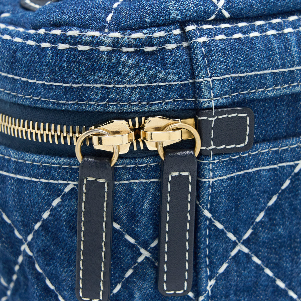 CHANEL TOP HANDLE CROSSBODY VANITY CASE DENIM BLUE BRUSHED GHW