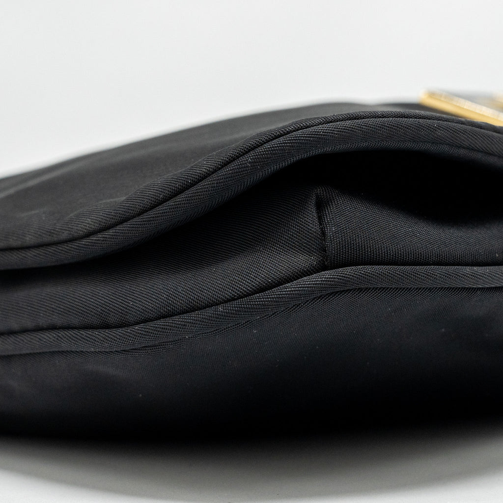 FENDI VINTAGE FF FLAP SHOULDER BAG NYLON BLACK GHW