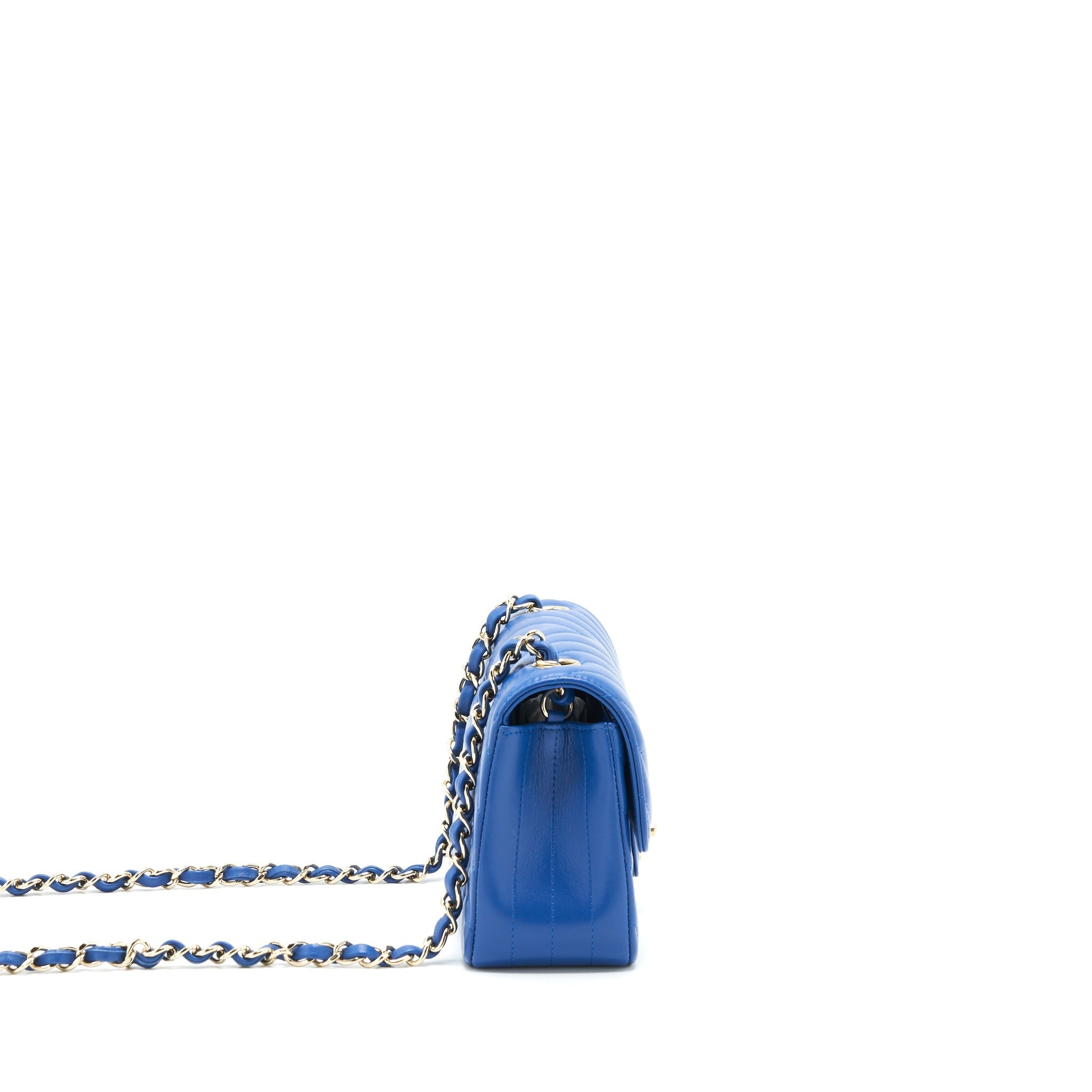 CHANEL MINI RECTANGULAR FLAP BAG CHEVRON LAMBSKIN BLUE LGHW