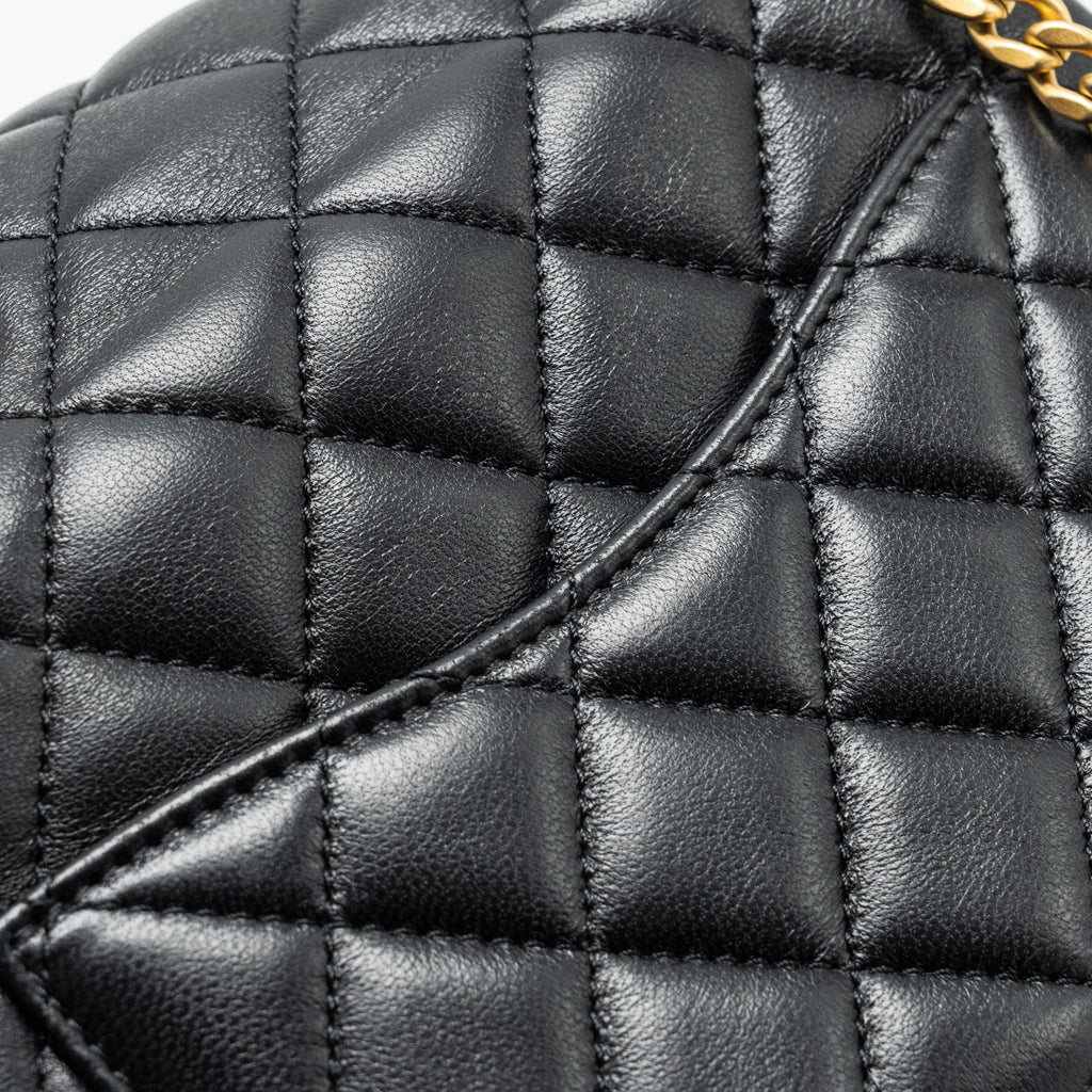 CHANEL CAMELLIA ADJUSTABLE CHAIN MINI SQUARE FLAP BAG LAMBSKIN BLACK GHW (MICROCHIP)