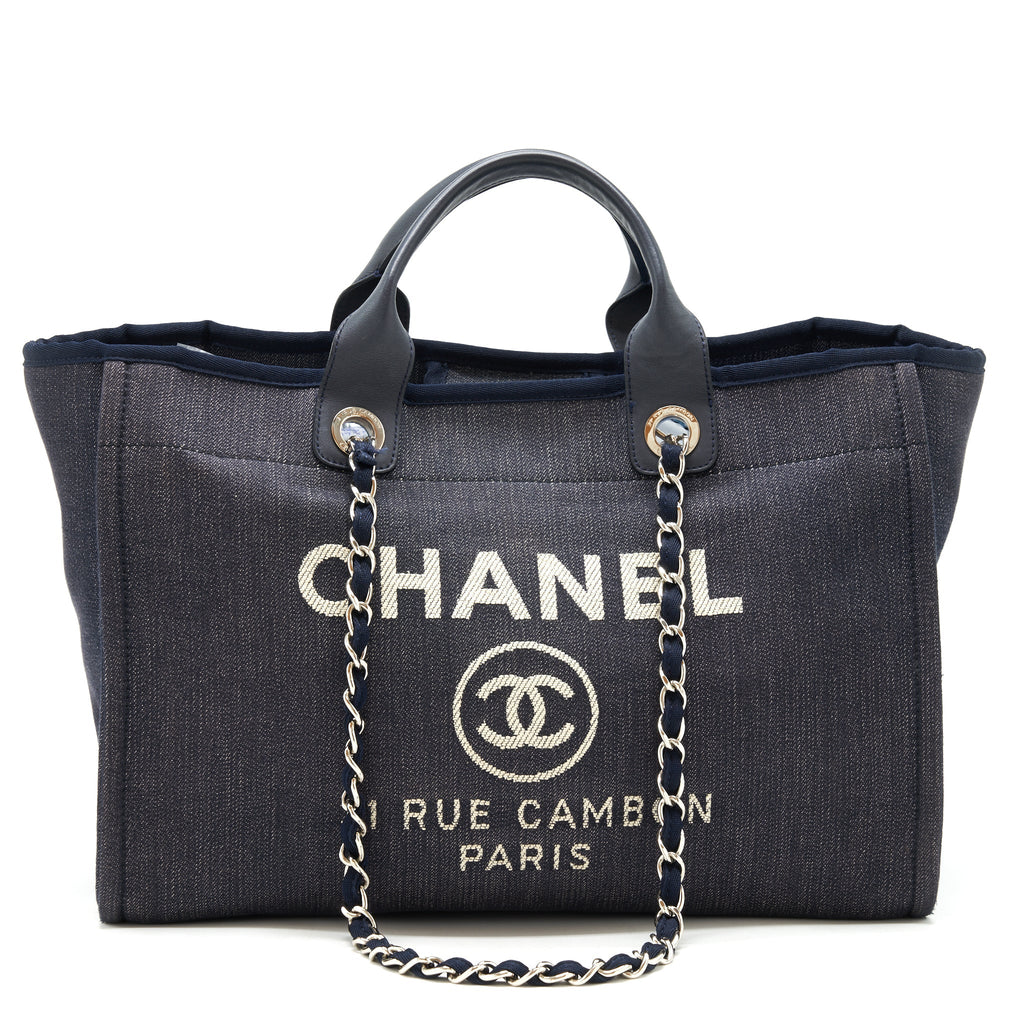 CHANEL LARGE DEAUVILLE TOTE BAG DENIM NAVY SHW