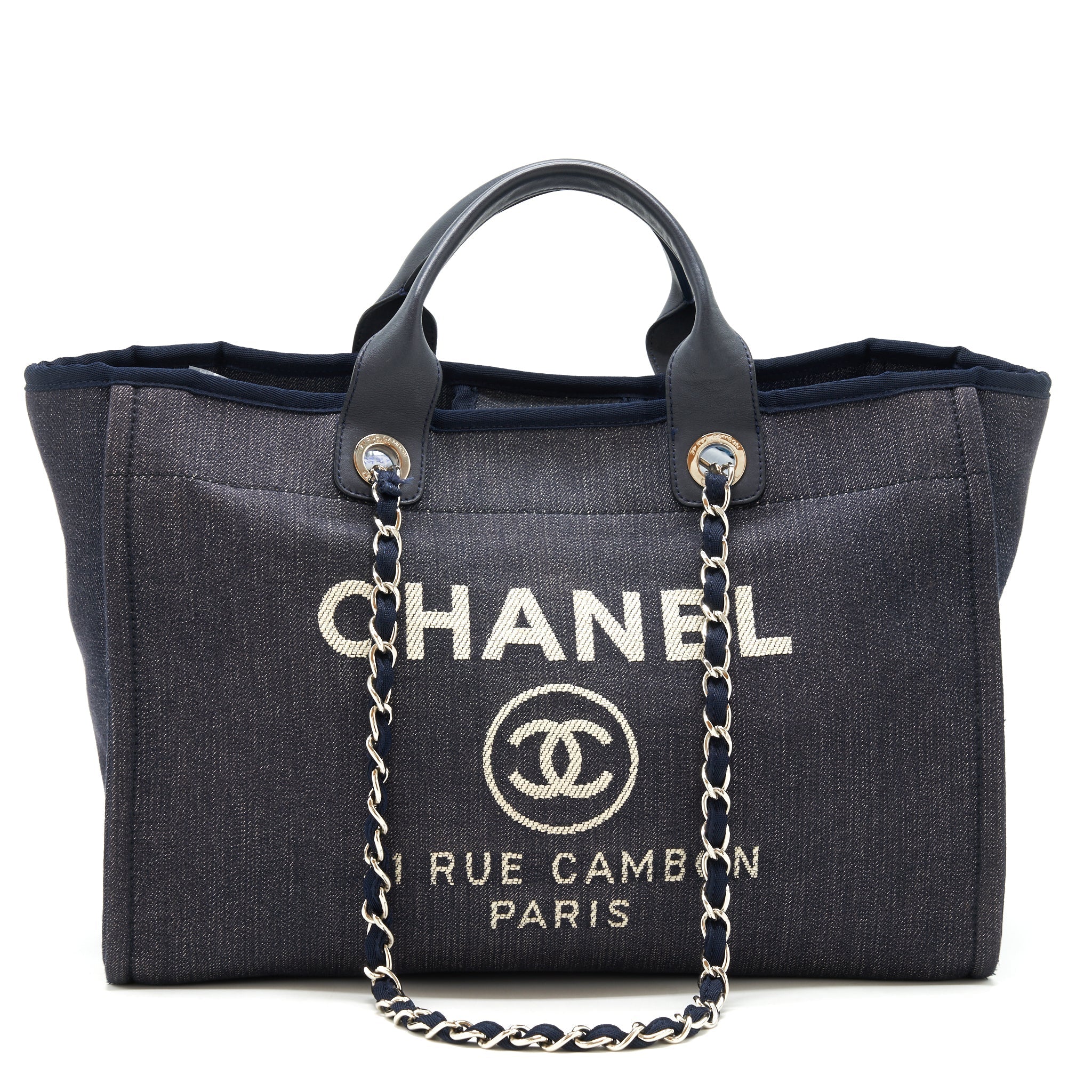 CHANEL LARGE DEAUVILLE TOTE BAG DENIM NAVY SHW