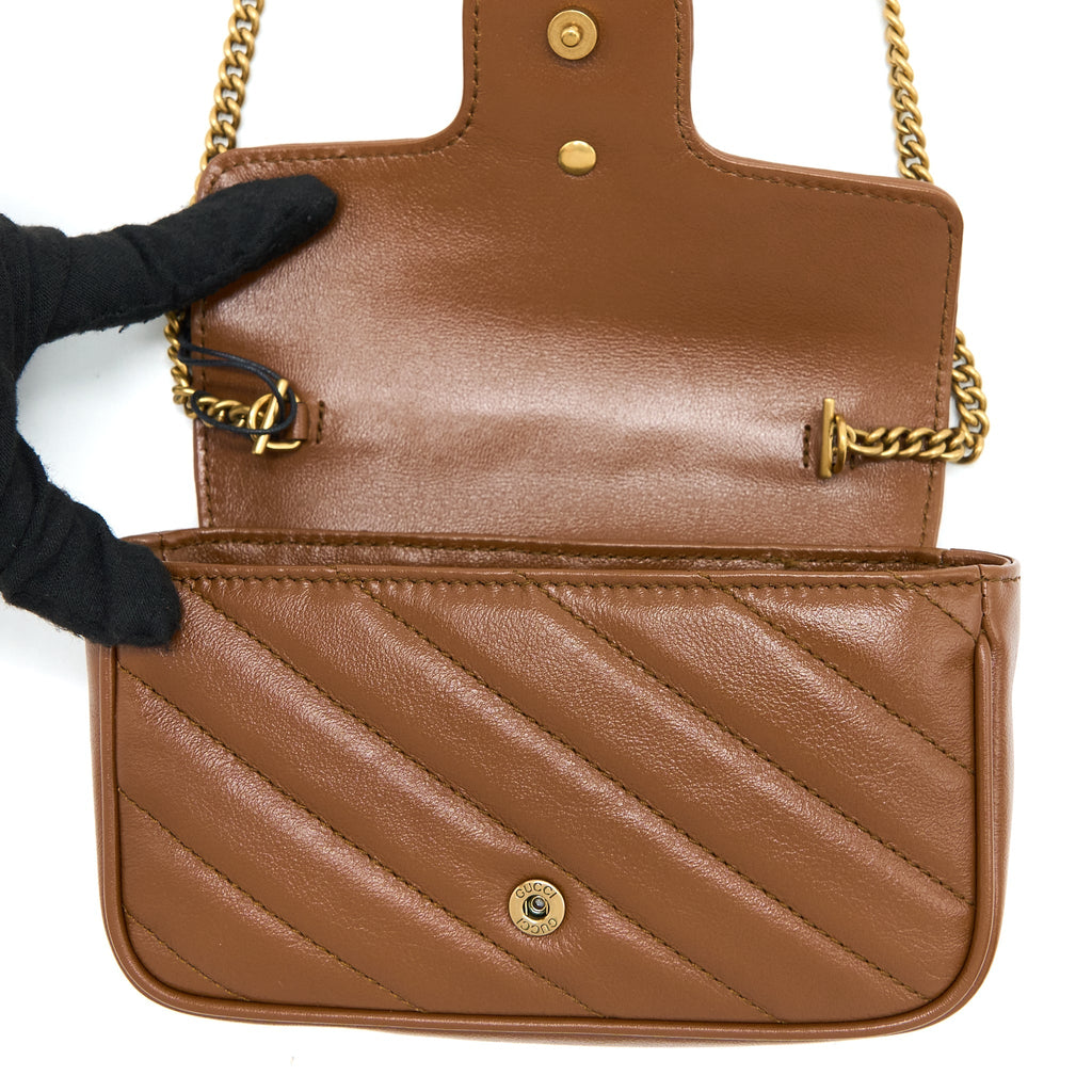 GUCCI GG MARMONT SUPER MINI CALFSKIN CARAMEL GHW
