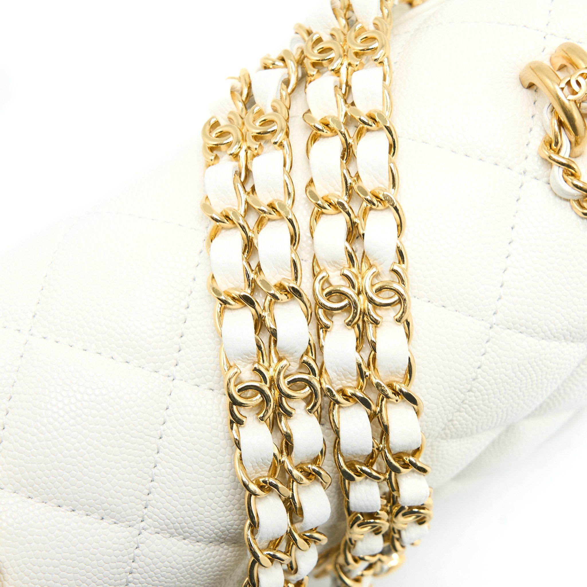 CHANEL 22K COCO FIRST CAVIAR WHITE GHW (MICROCHIP)