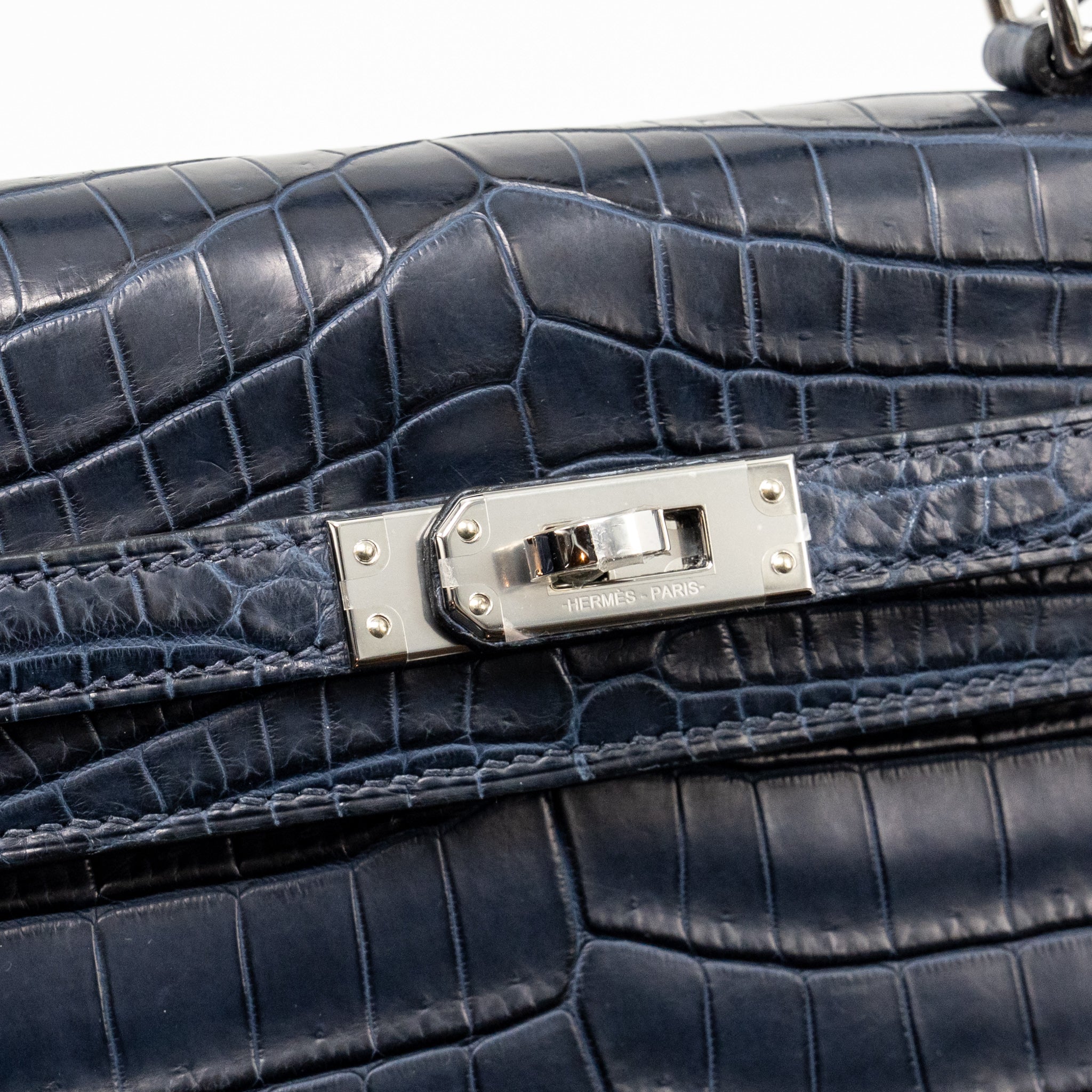 HERMES KELLY 25 CROCODILE NILOTICUS MATT BLUE MARINE SHW