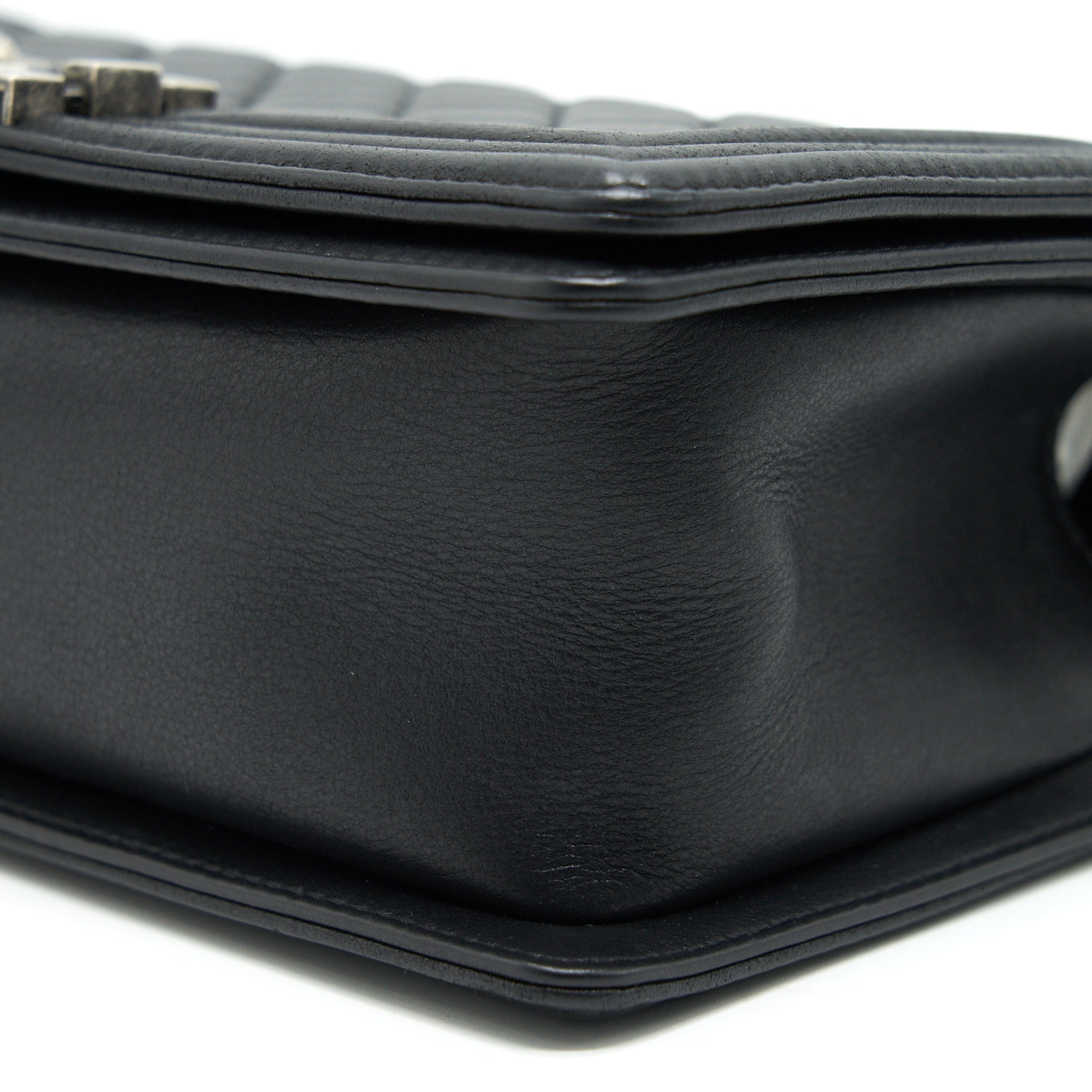 CHANEL OLD MEDIUM LEBOY BAG BLACK RUTHENIUM HARDWARE CALFSKIN