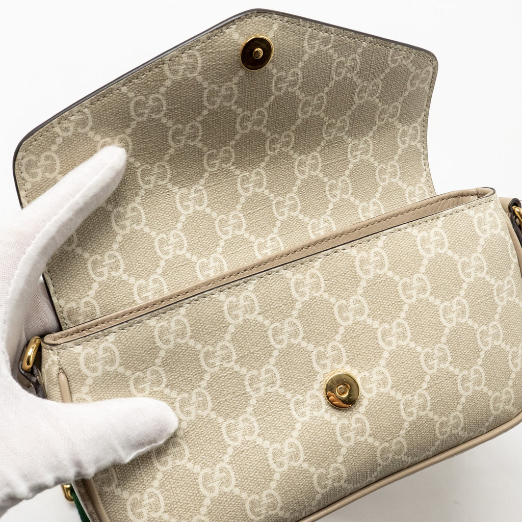 GUCCI OPHIDIA MINI BAG GG SUPREME CANVAS BEIGE/OATMEAL GHW