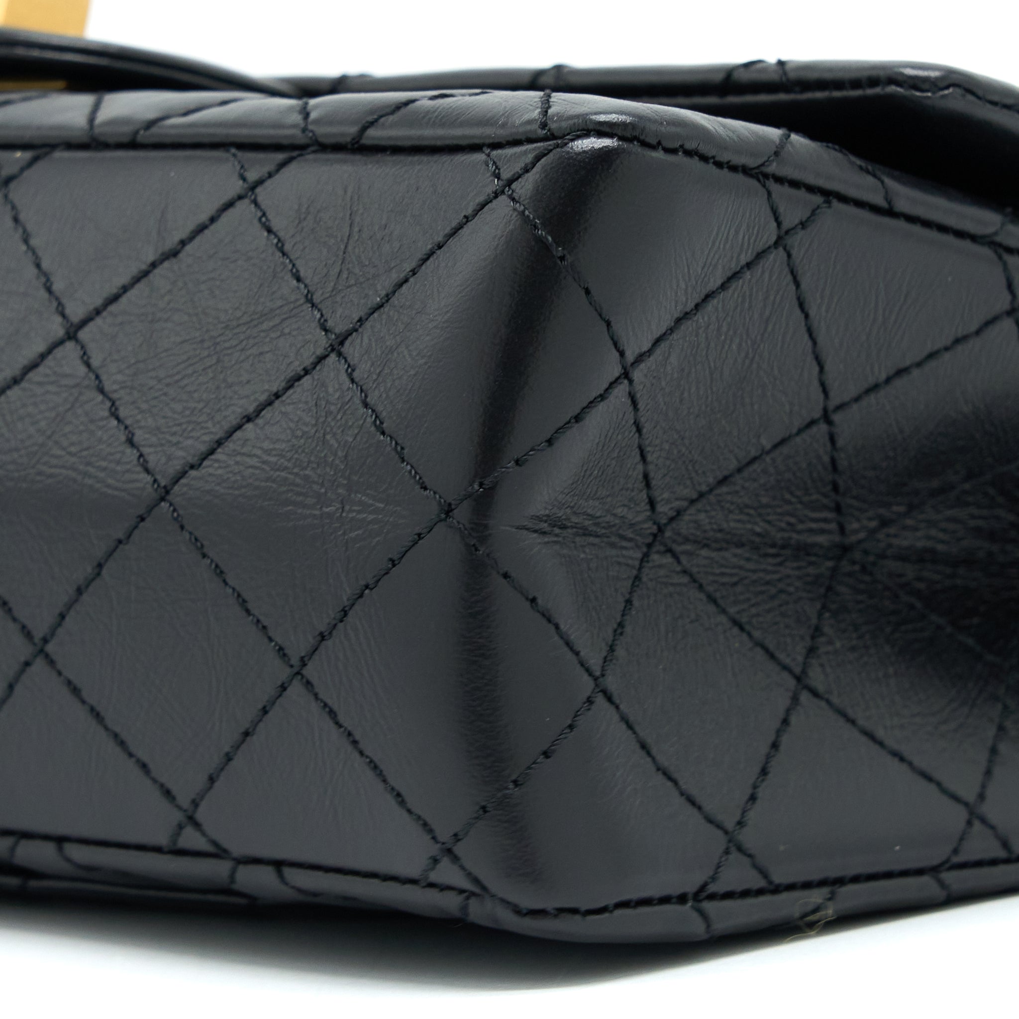 CHANEL SMALL 2.55 REISSUE FLAP BAG AGED CALFSKIN BLACK BRUSHED GHW (MICROCHIP)