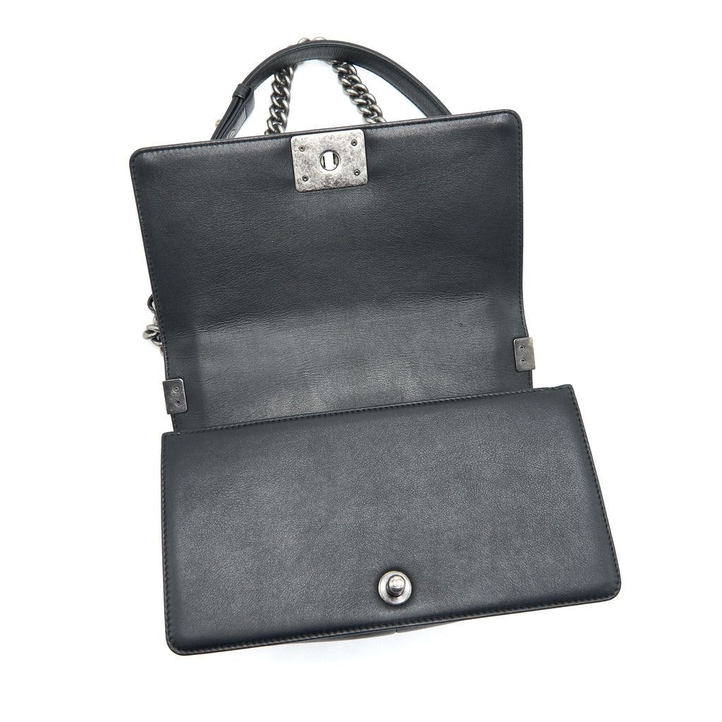 CHANEL OLD MEDIUM LEBOY BAG BLACK RUTHENIUM HARDWARE CALFSKIN