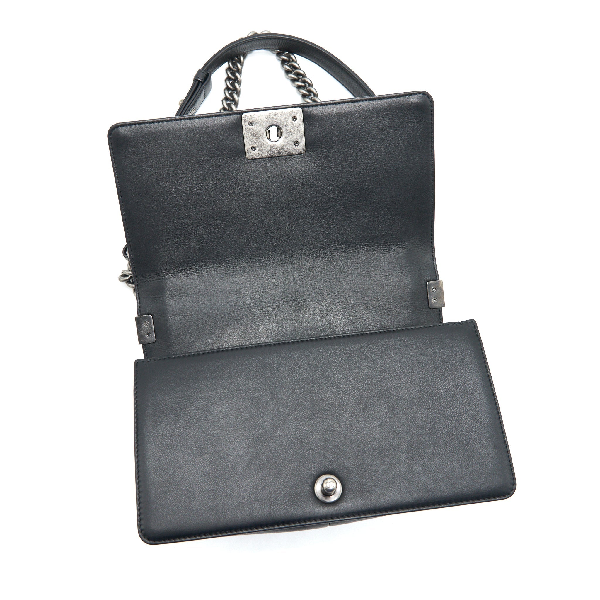 CHANEL OLD MEDIUM LEBOY BAG BLACK RUTHENIUM HARDWARE CALFSKIN