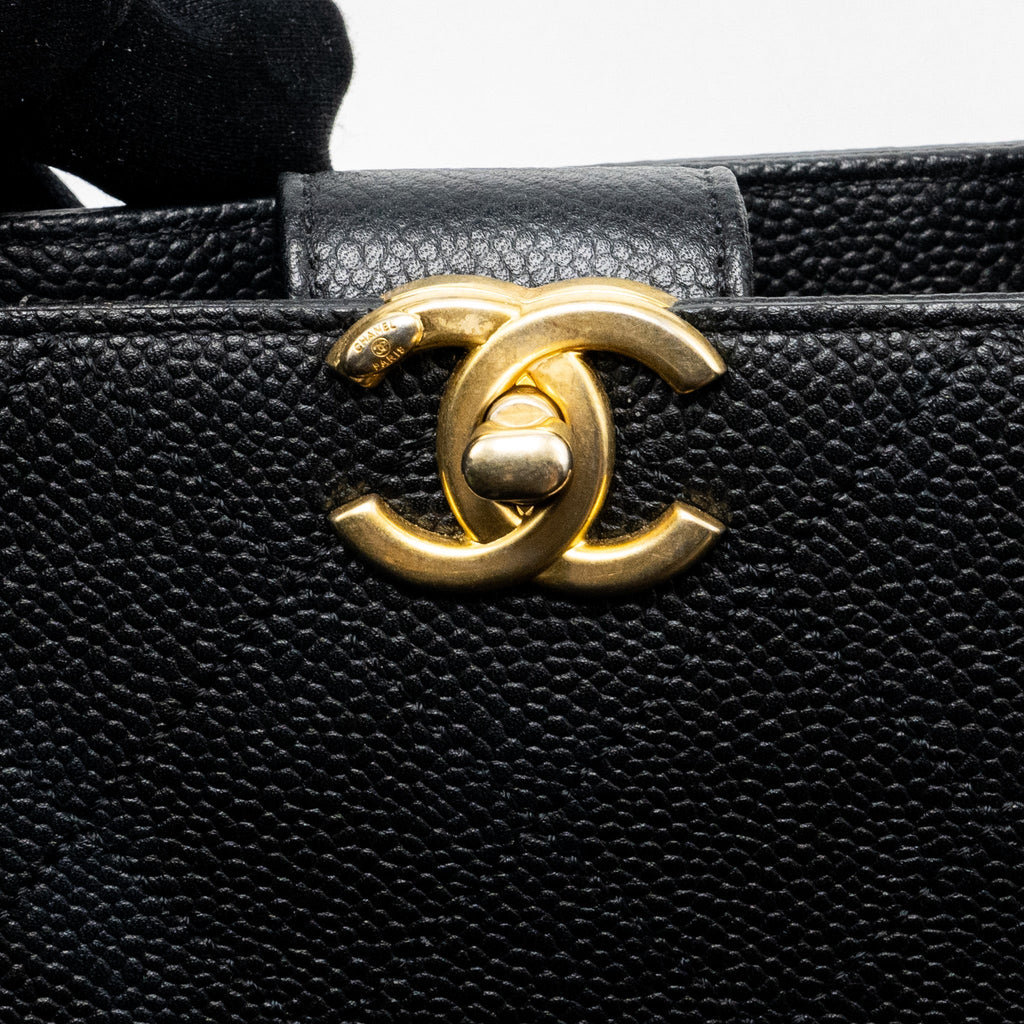 CHANEL CHAINS TOTE BAG CAVIAR BLACK BRUSHED GHW