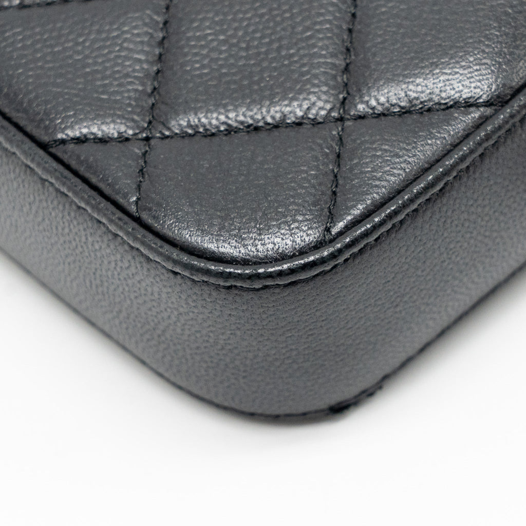 CHANEL DOUBLE ZIP CLUTCH WITH CHAIN CAVIAR BLACK SHW