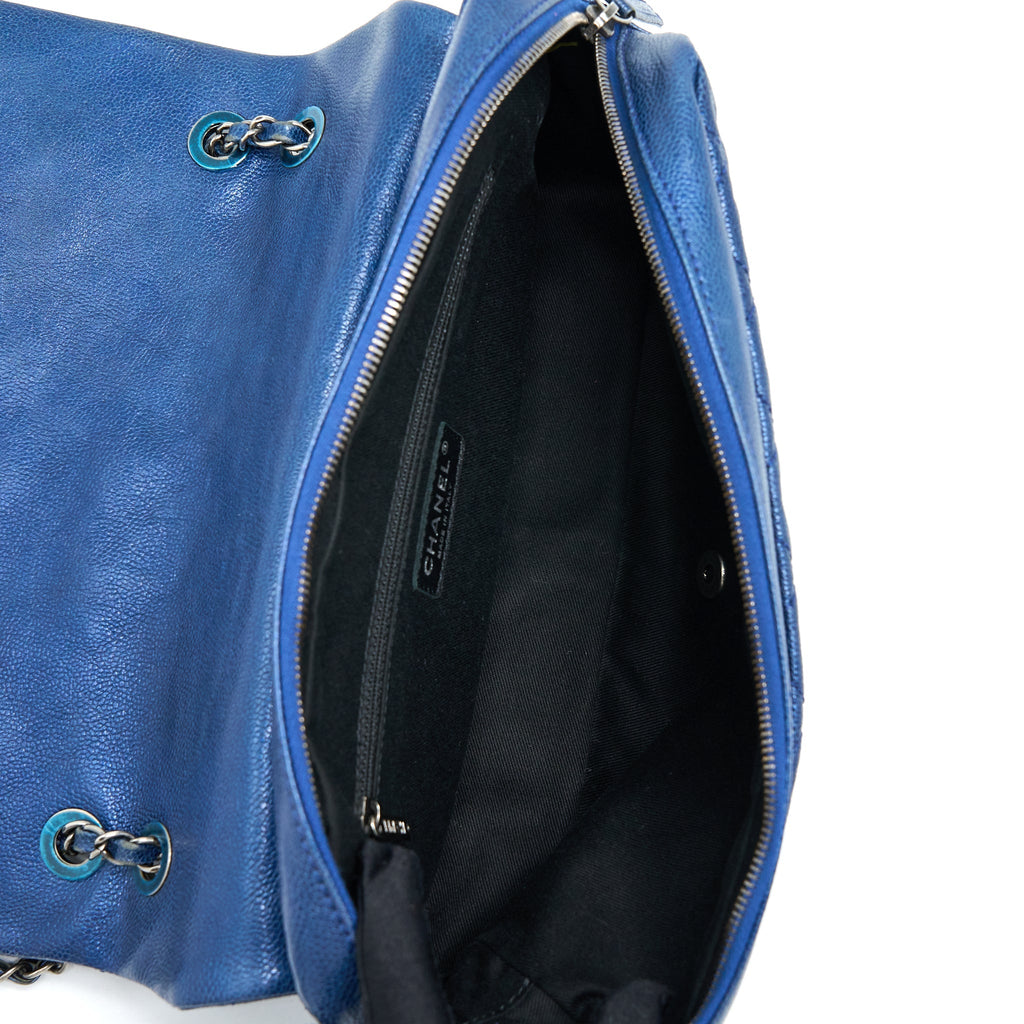 CHANEL SEASONAL SIGNAL FLAP BAG CAVIAR BLUE RUTHENIUM HARDWARE