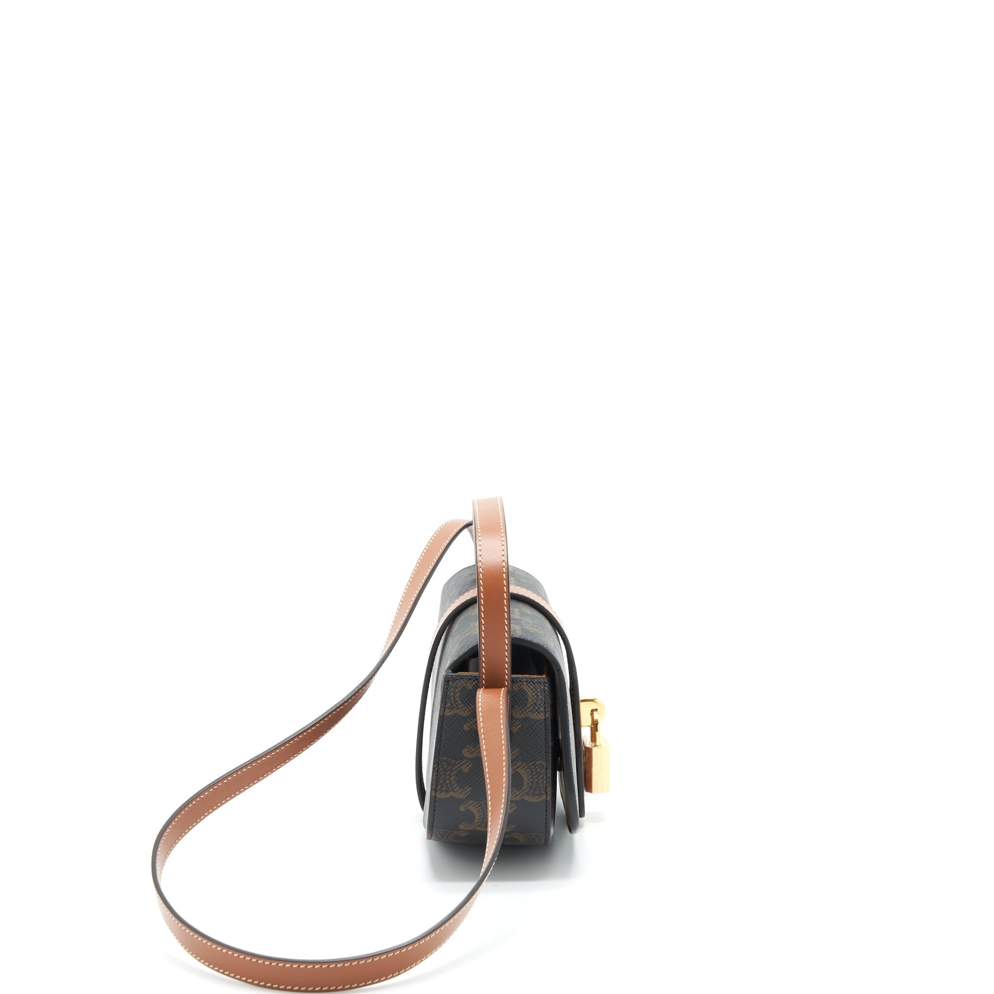 CELINE CLUTCH ON STRAP IN TRIUMPHED CANVAS/CALFSKIN TAN GHW