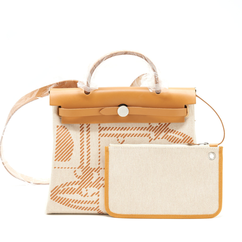 HERMES HERBAG ZIP 31 TOILE H EN RELIEF BRIDES SABLE/ ECRU BEIGE/ NAT SABLE