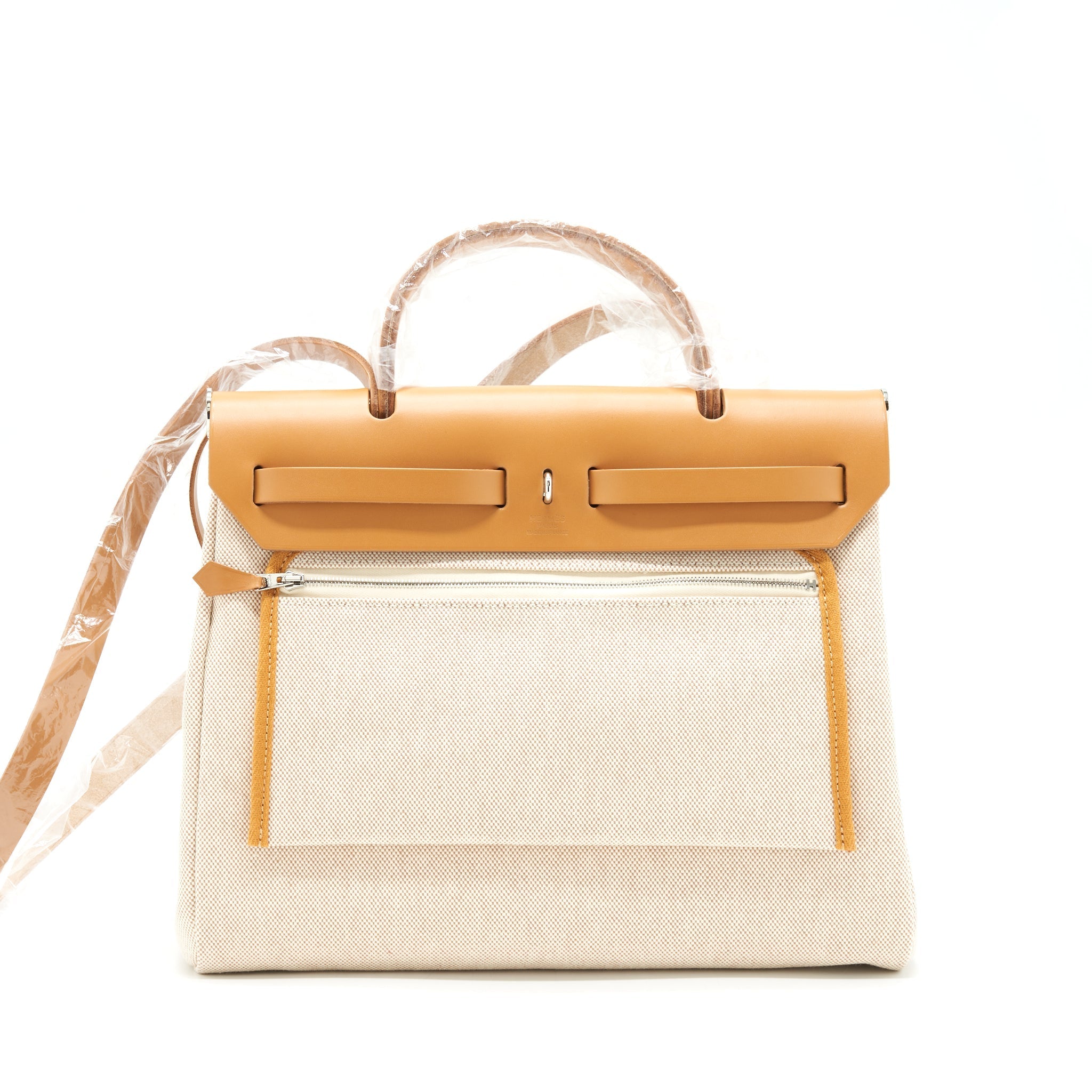HERMES HERBAG ZIP 31 TOILE H EN RELIEF BRIDES SABLE/ ECRU BEIGE/ NAT SABLE
