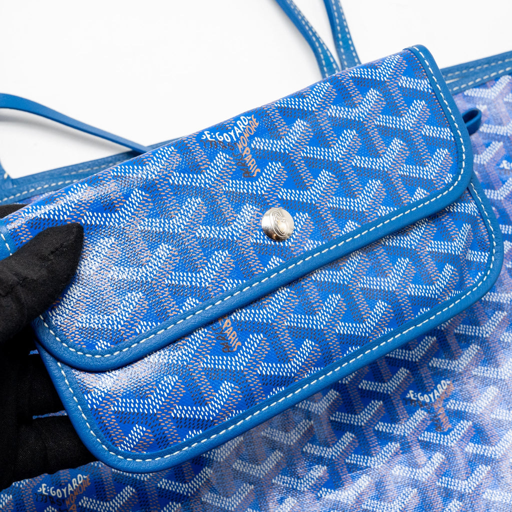 GOYARD SAINT LOUIS GM TOTE BAG GOYARDINE CANVAS/CALFSKIN LEATHER BLUE SHW