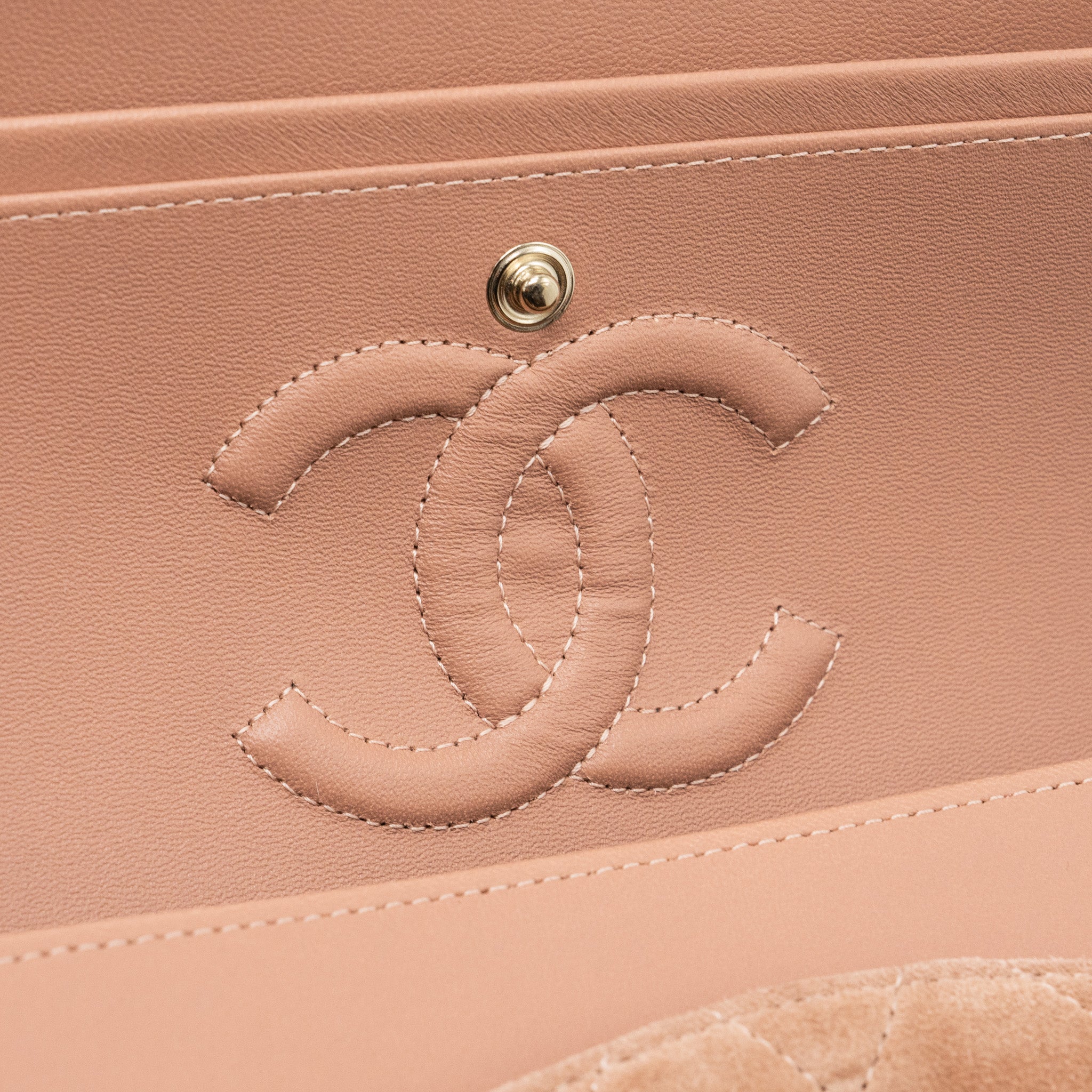 CHANEL MEDIUM CLASSIC DOUBLE FLAP BAG SUEDE LEATHER LIGHT BROWN LGHW (MICROCHIP )