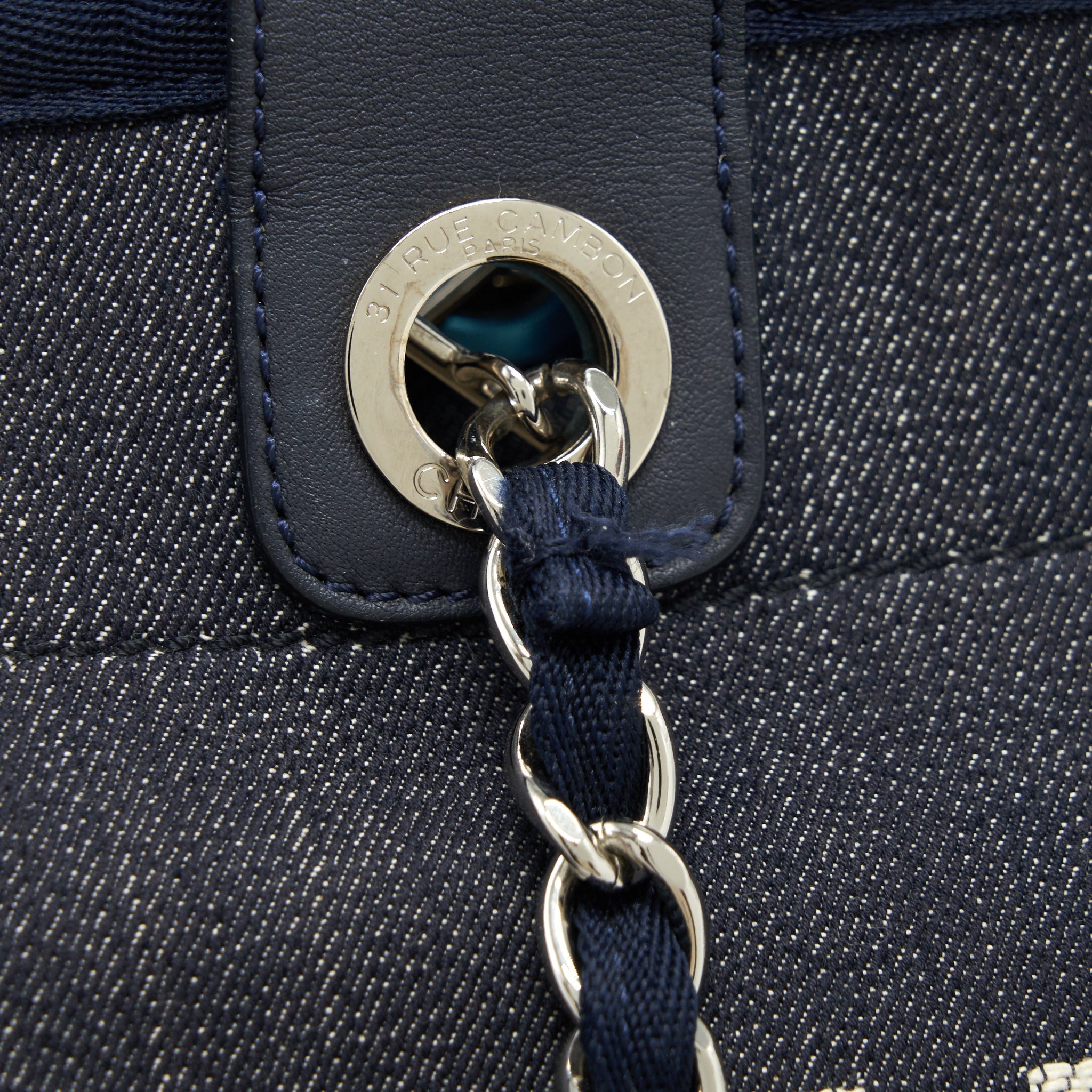 CHANEL LARGE DEAUVILLE TOTE BAG DENIM NAVY SHW