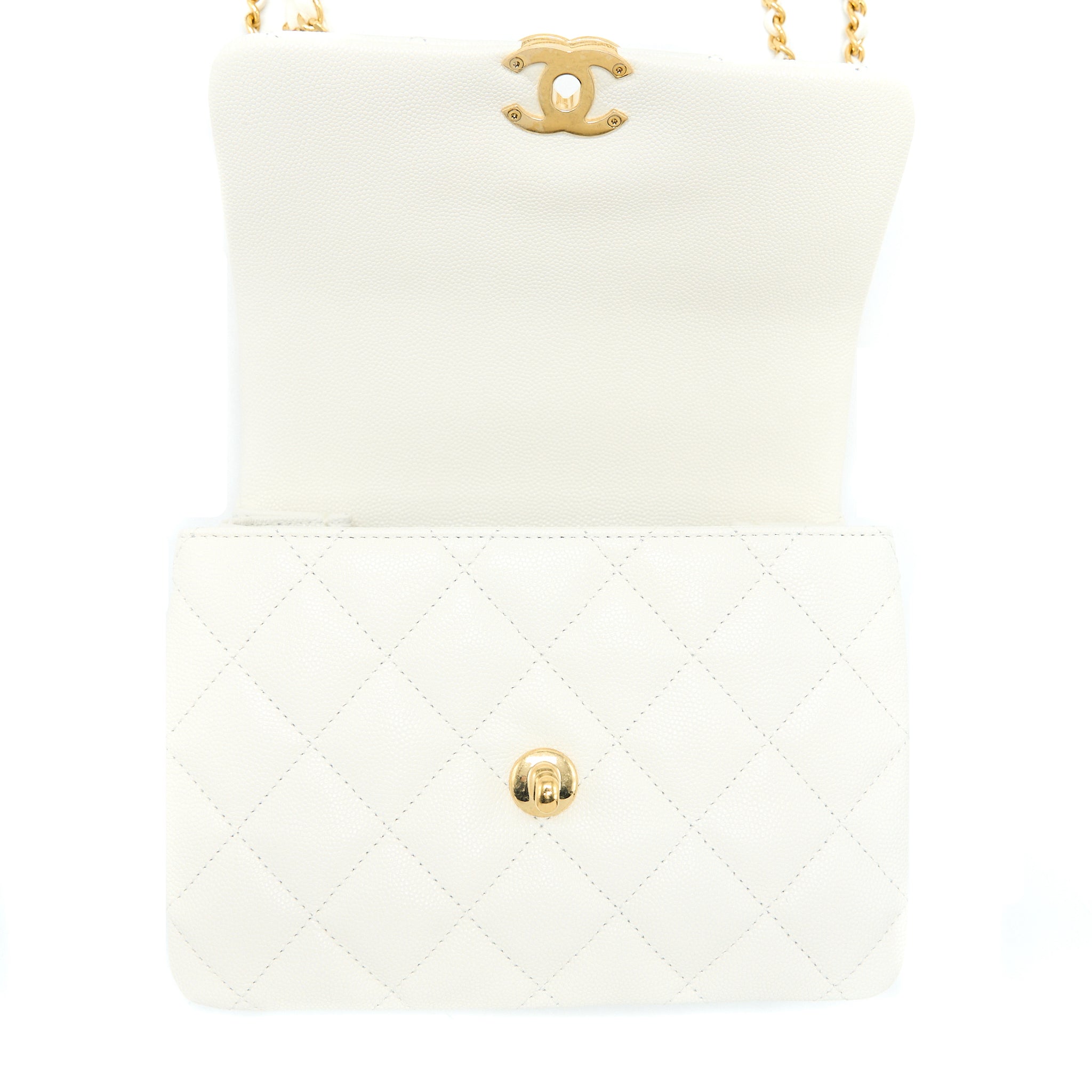 CHANEL 22K COCO FIRST CAVIAR WHITE GHW (MICROCHIP)