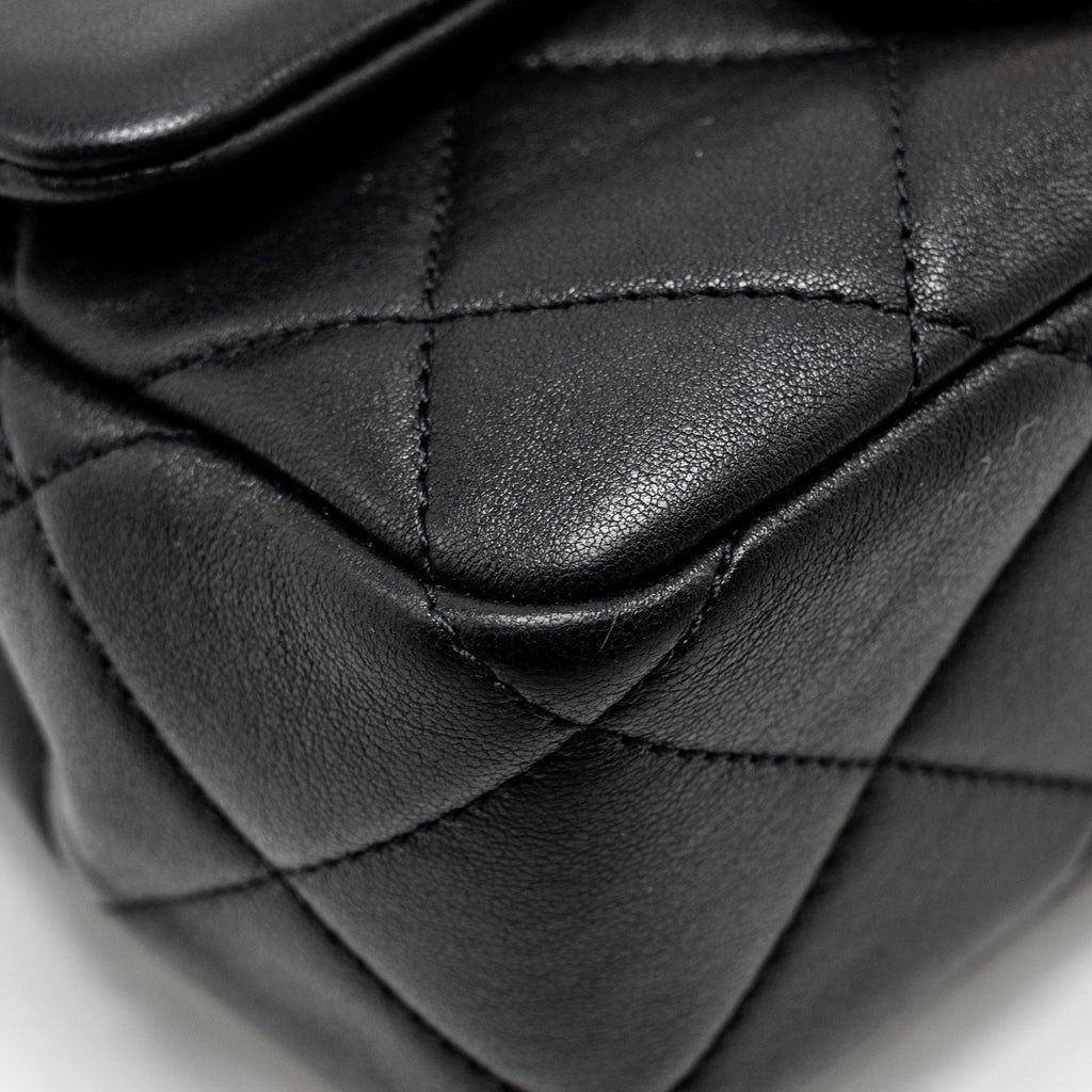 CHANEL 23C ROUND HANDLE MINI SQUARE FLAP BAG LAMBSKIN BLACK GHW (MICROCHIP)