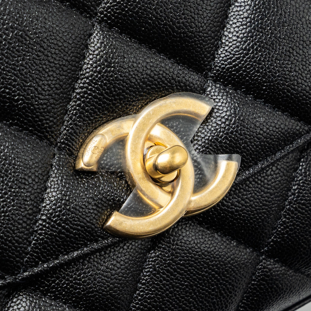 CHANEL 23P QUILTED FLAP BAG WITH GIANT CHAIN CAVIAR BLACK BRUSHED GHW (MICROCHIP)