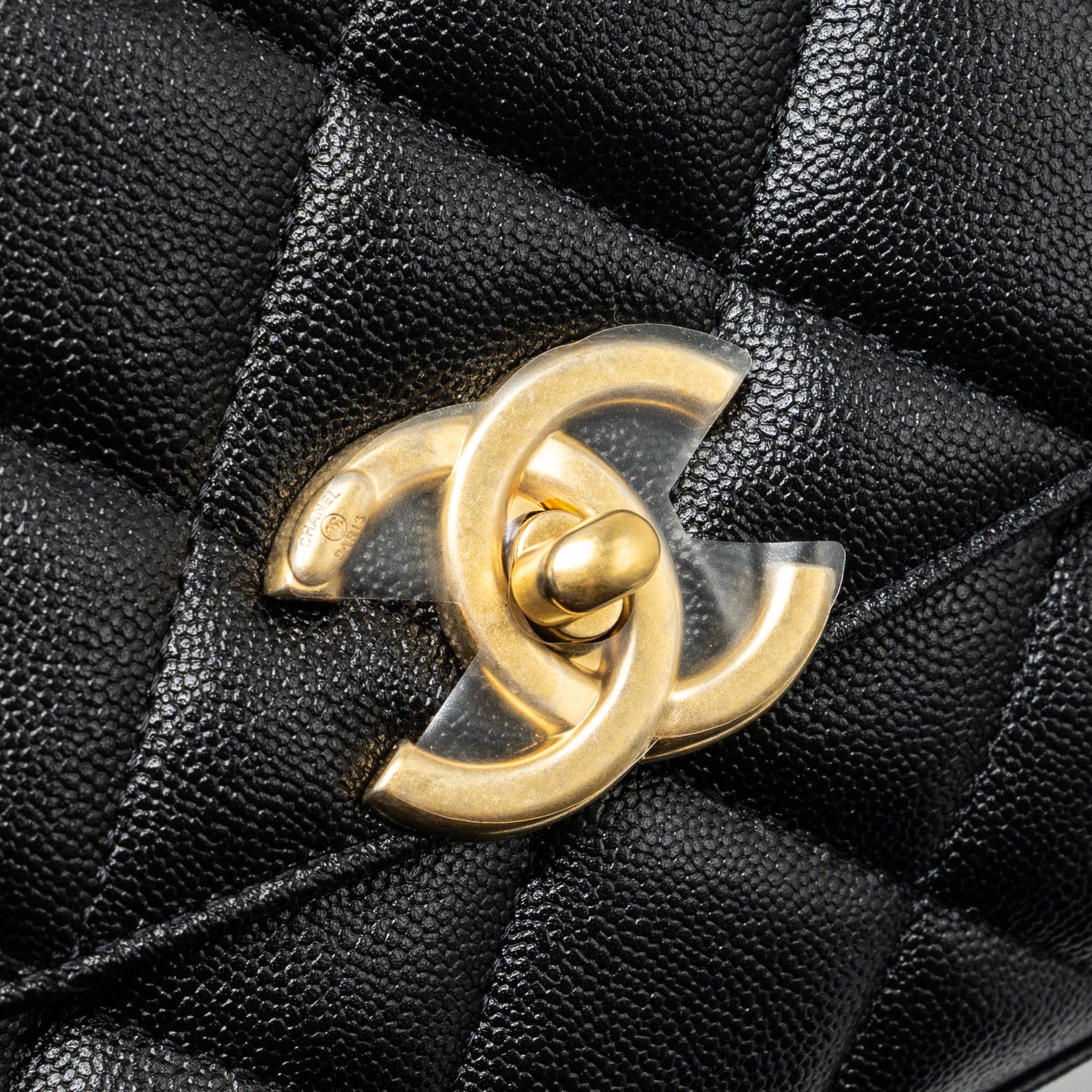 CHANEL 23P QUILTED FLAP BAG WITH GIANT CHAIN CAVIAR BLACK BRUSHED GHW (MICROCHIP)